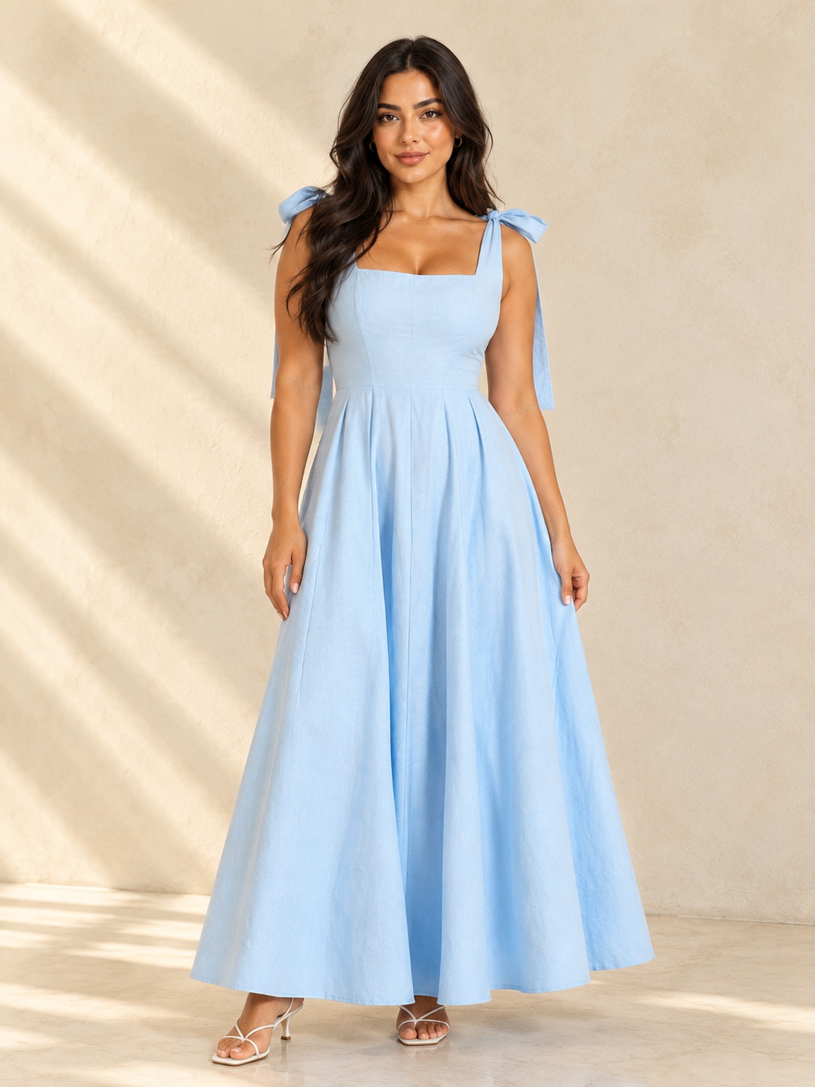 Light Blue Strappy Fit and Flare Maxi Dress