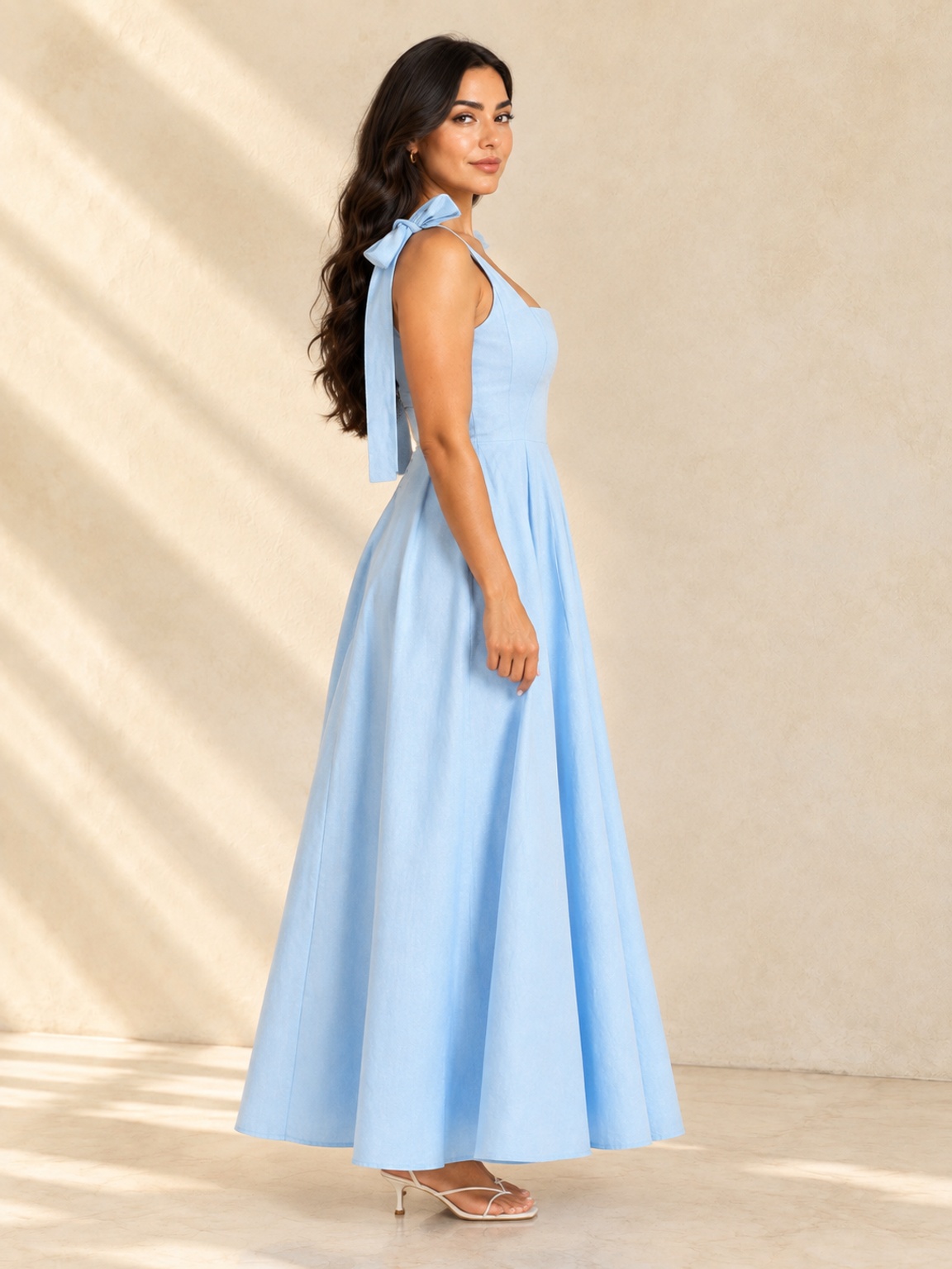 Light Blue Strappy Fit and Flare Maxi Dress