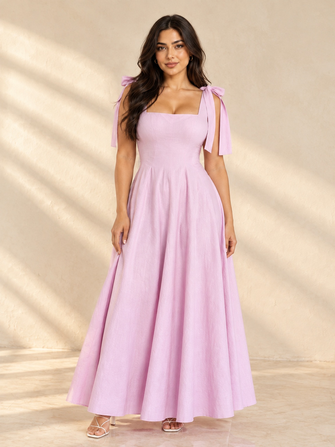 Lilac Fit and Flare Maxi Dress with Tie Straps