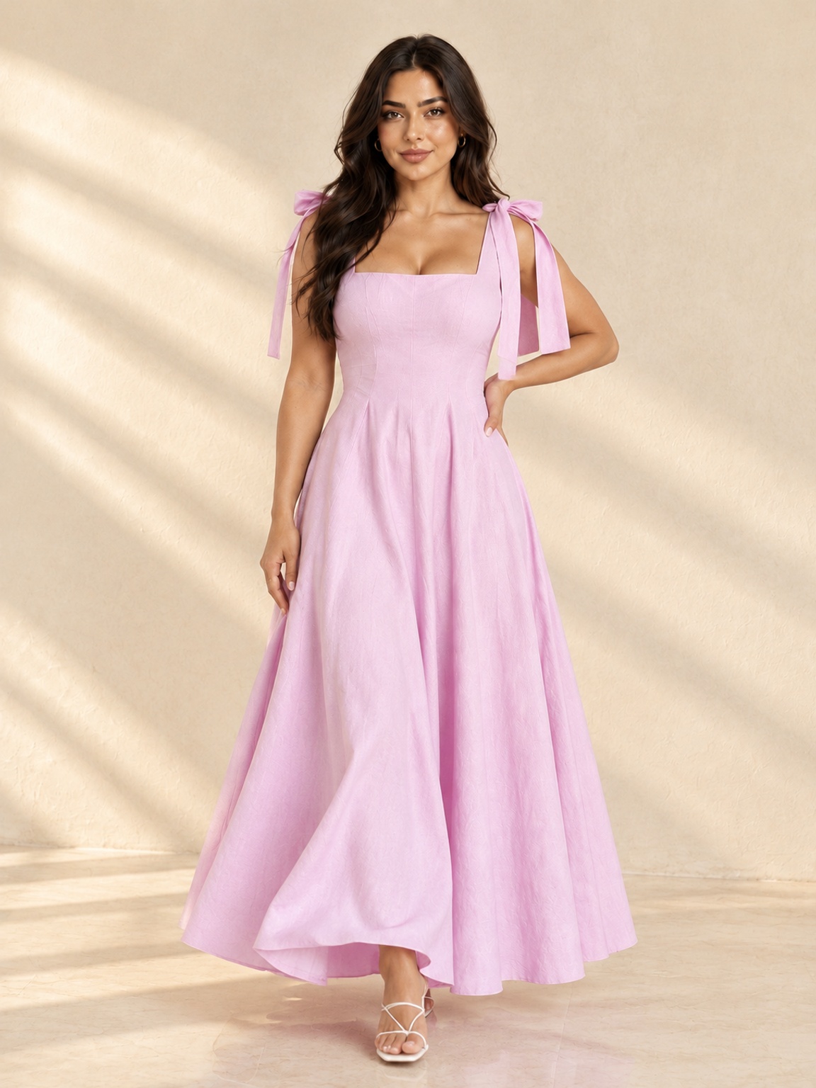 Lilac Fit and Flare Maxi Dress with Tie Straps