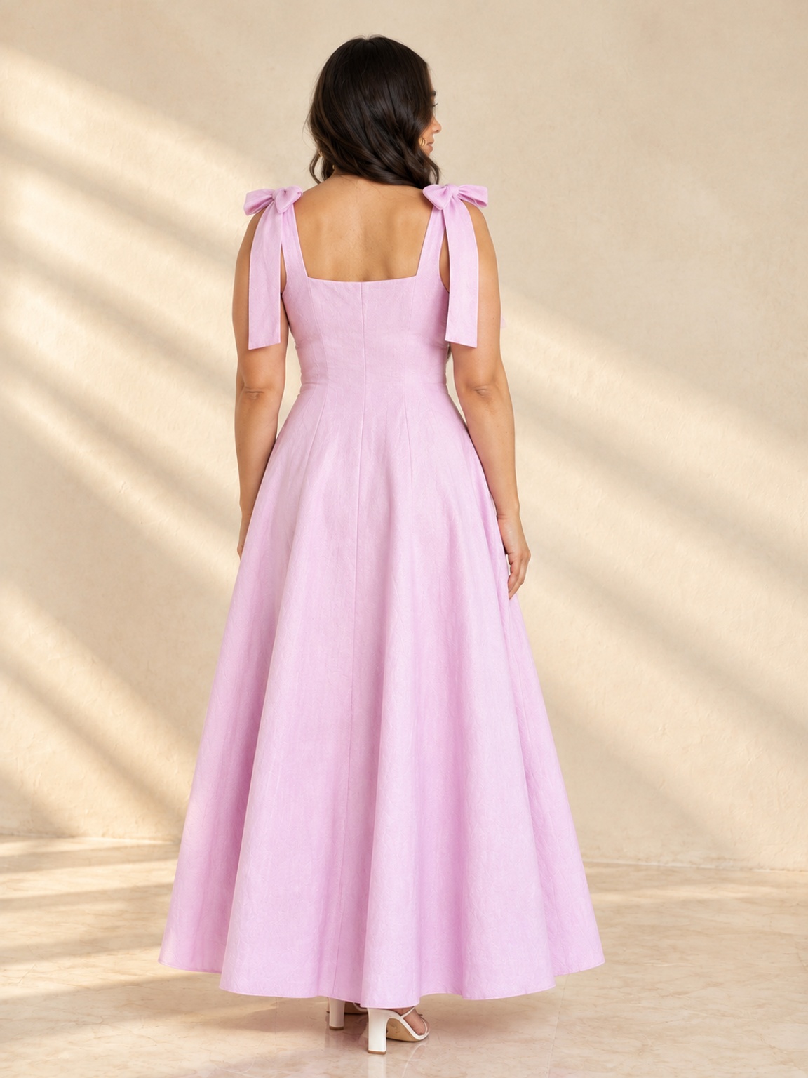Lilac Fit and Flare Maxi Dress with Tie Straps