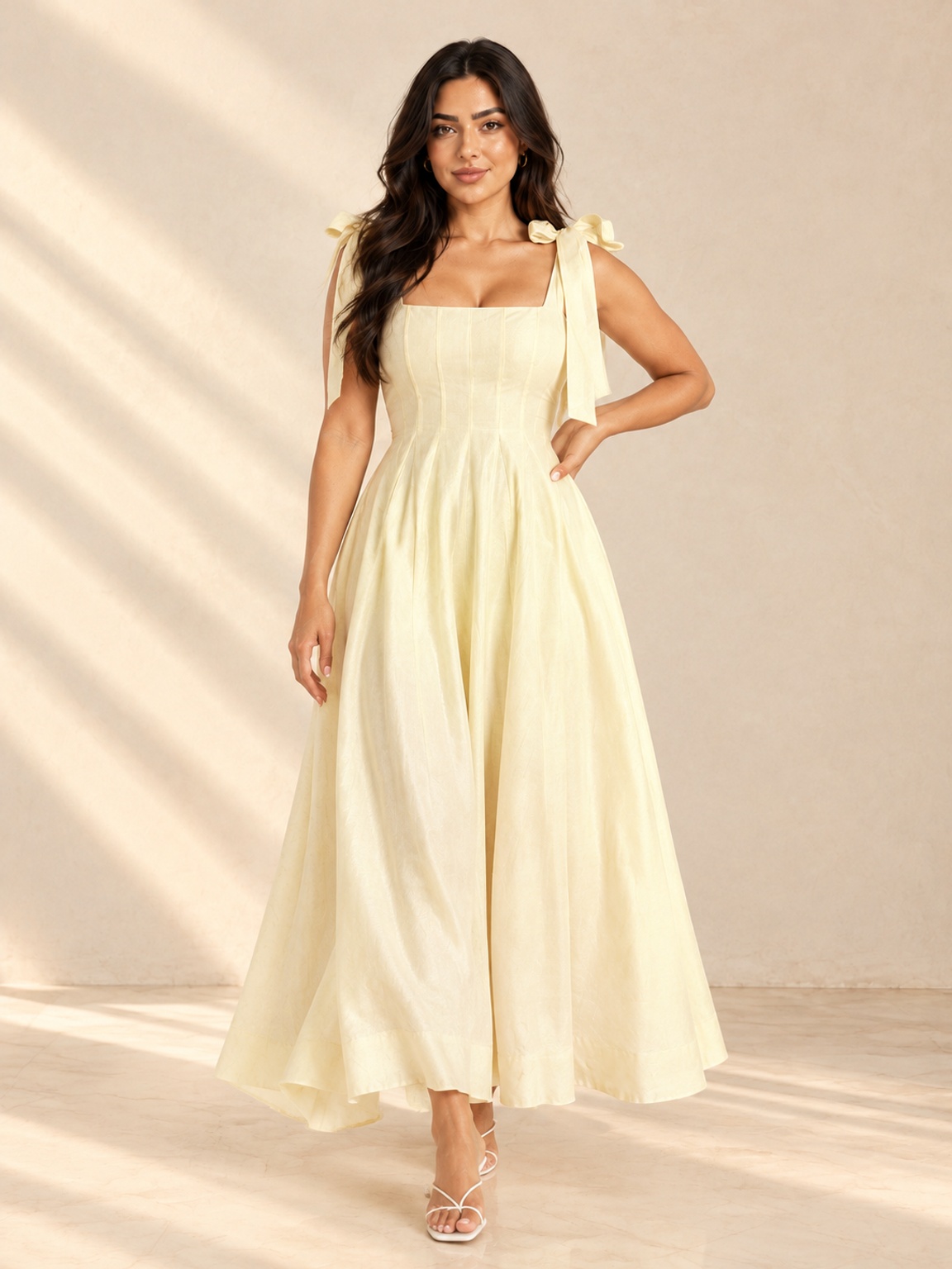 Cream Maxi Dress with Tie-Shoulder Straps