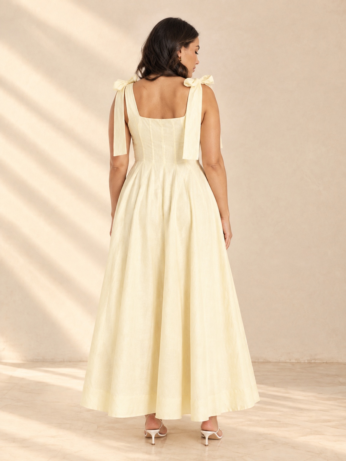 Cream Maxi Dress with Tie-Shoulder Straps