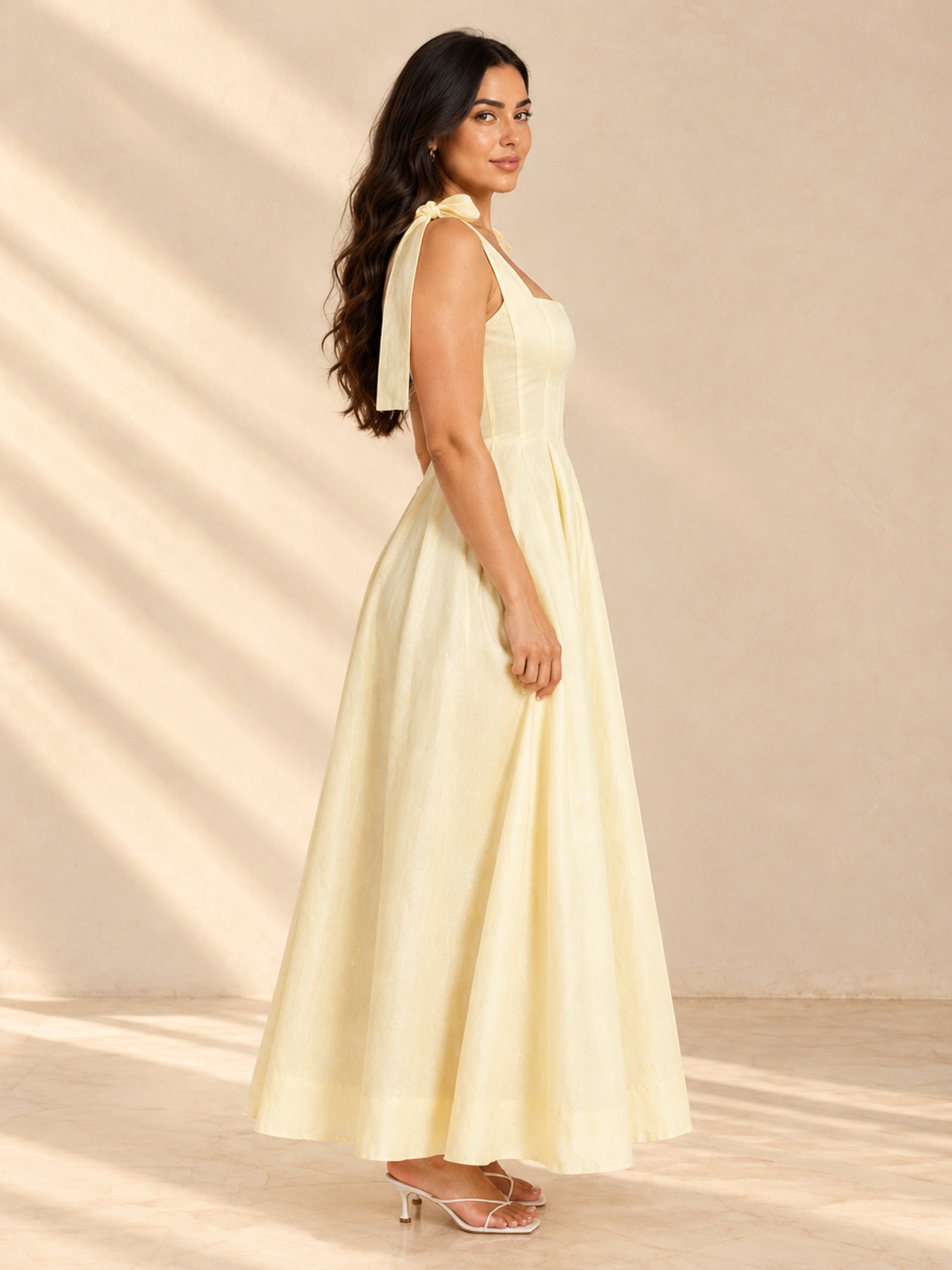 Cream Maxi Dress with Tie-Shoulder Straps
