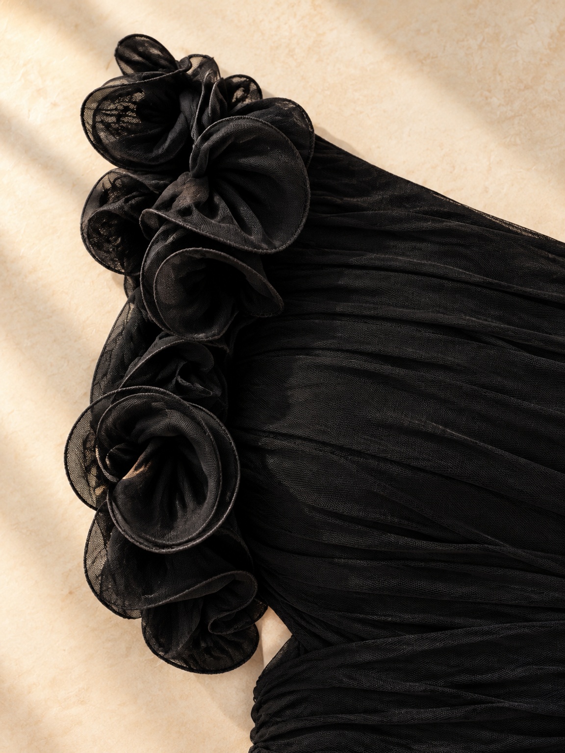 Black One-Shoulder Maxi Dress with Floral Detail
