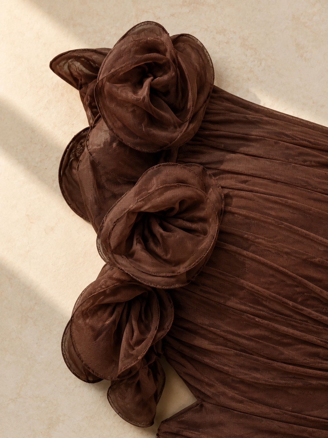 Brown One-Shoulder Maxi Dress with Floral Detail
