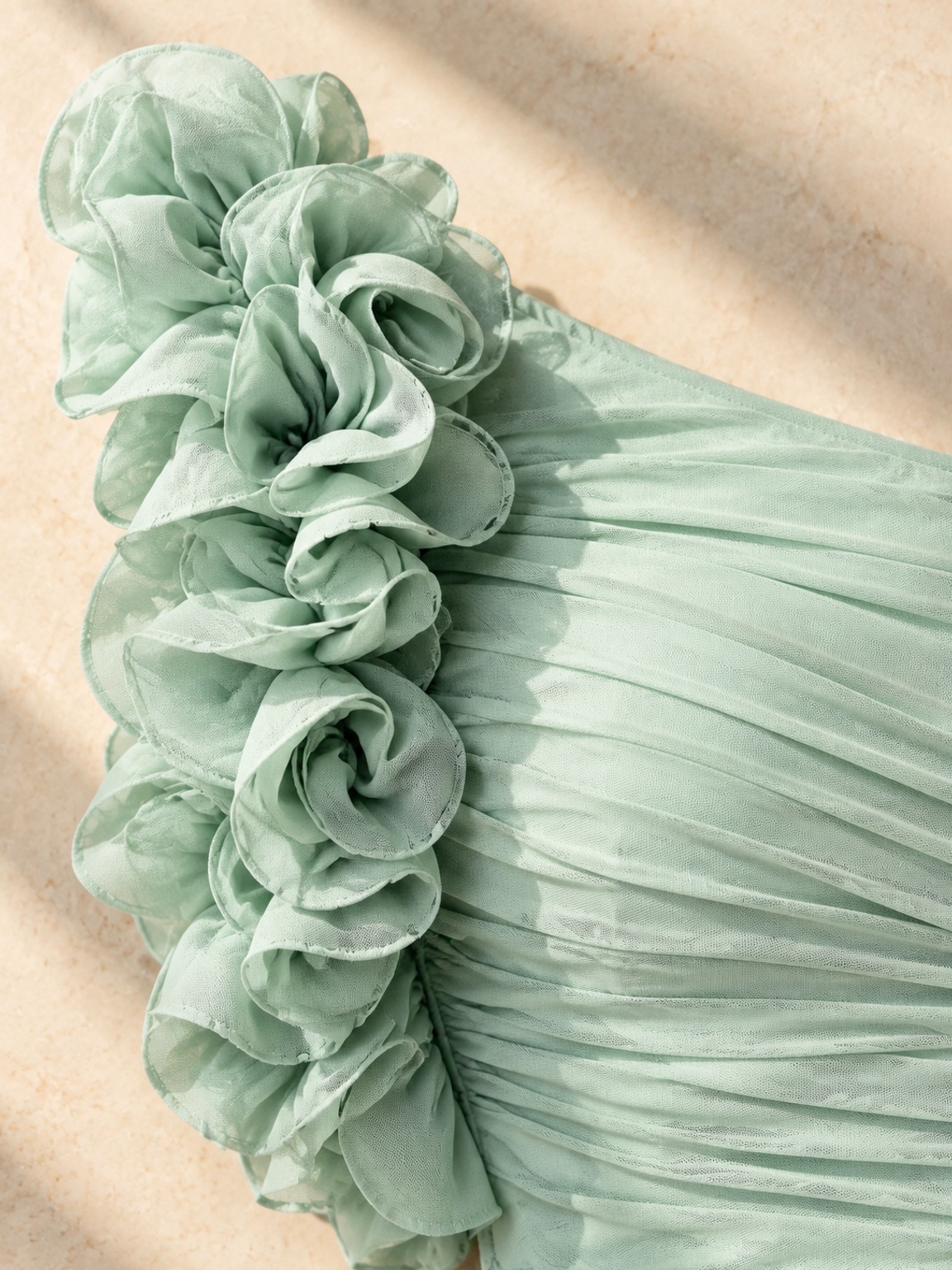 Green Bodycon Maxi Dress with Floral Ruffle and Cutout