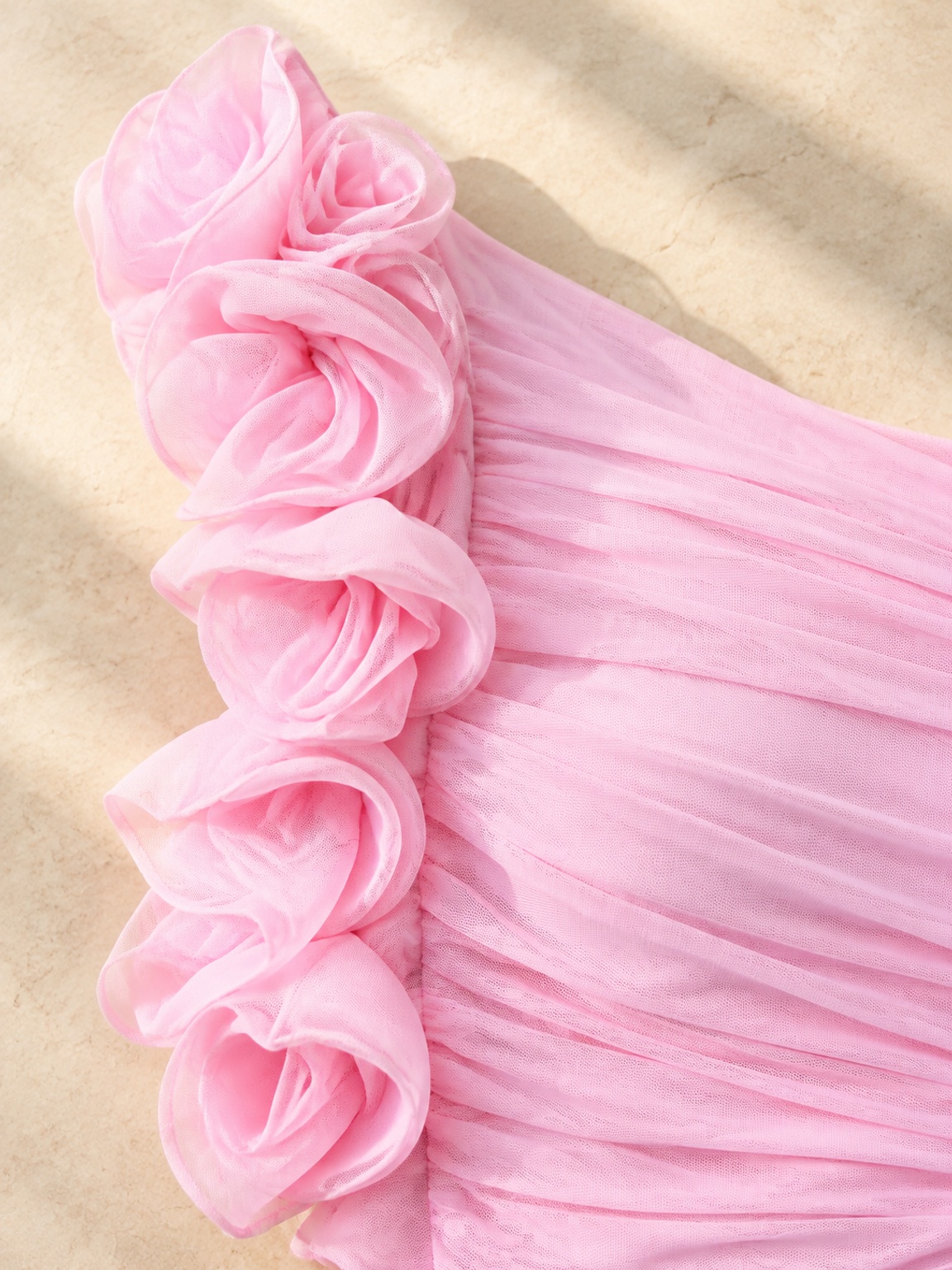 Pink Mermaid Maxi Dress with Rosette One-Shoulder