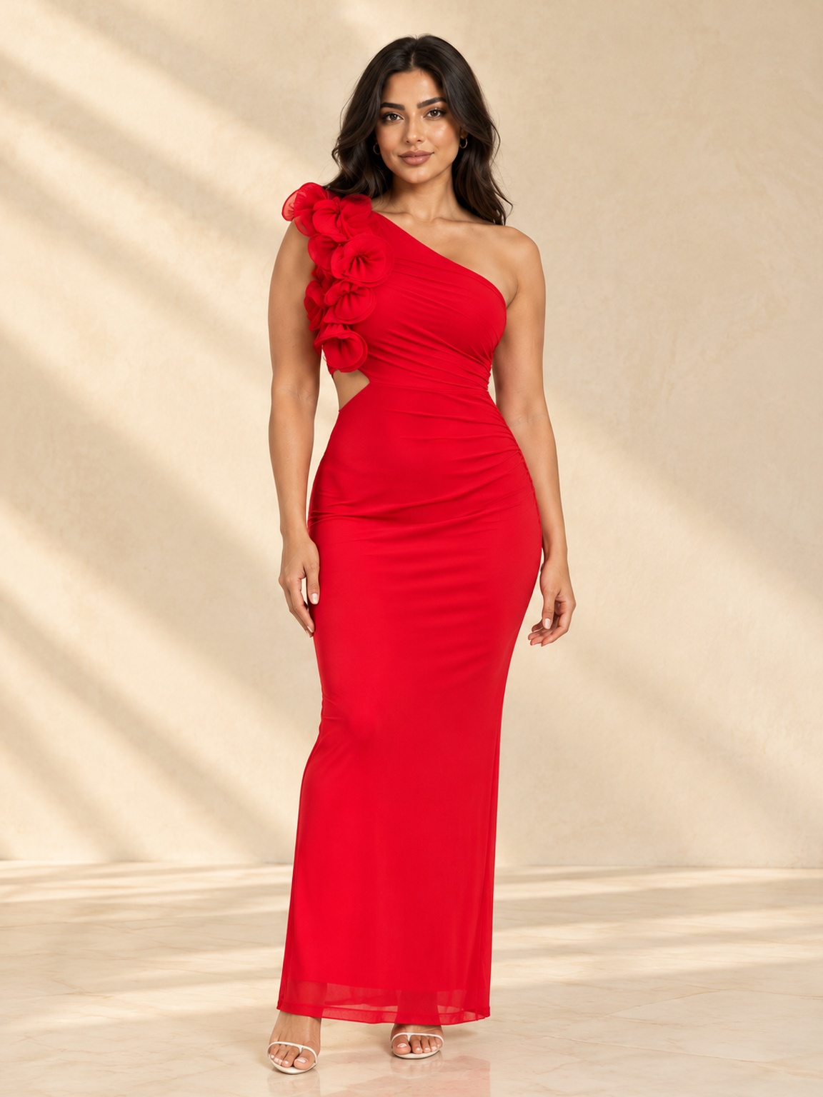 Red Floral One-Shoulder Bodycon Maxi Dress and Special
