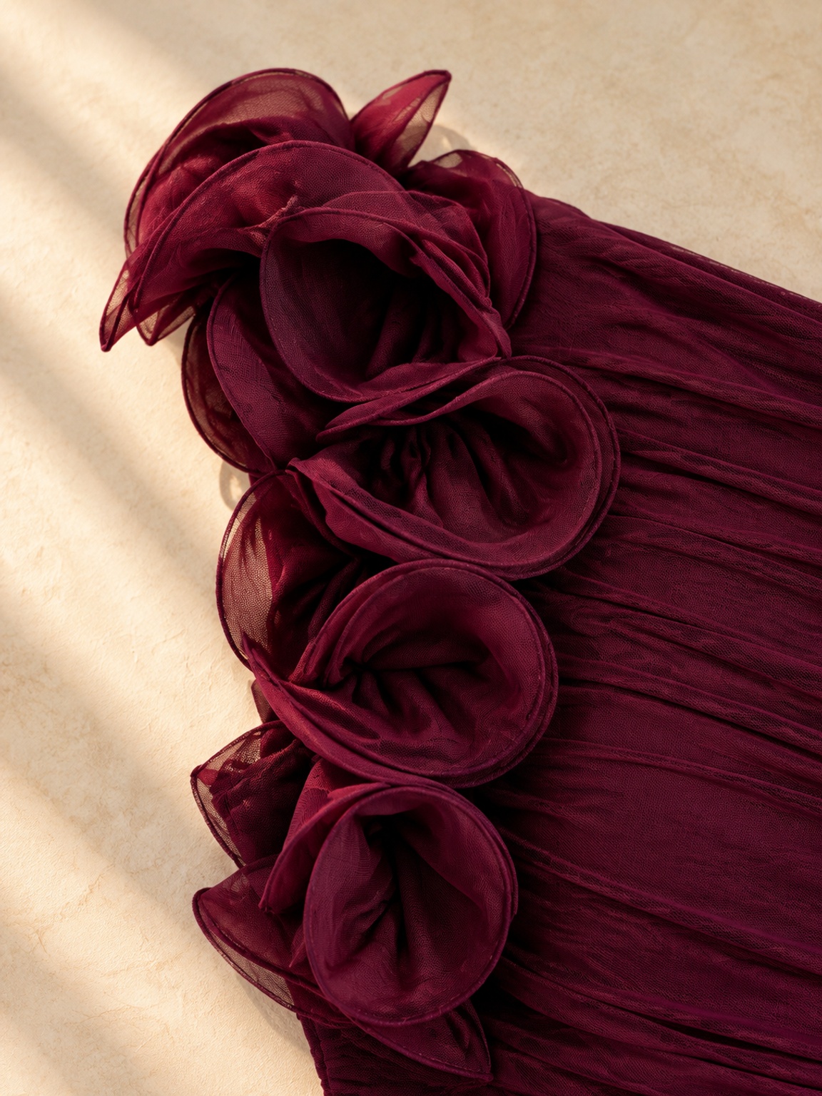 Burgundy Sleeveless Bodycon Maxi Dress with Floral Shoulder