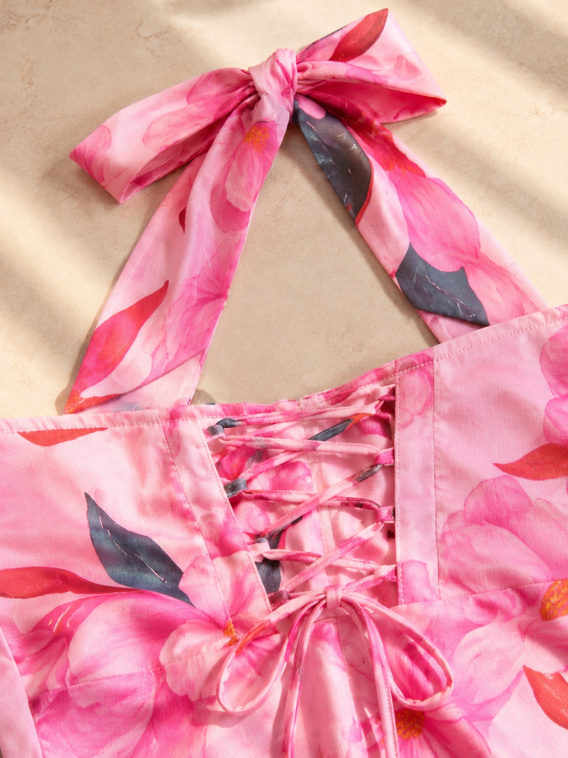 Pink Floral Sleeveless A-Line Maxi Dress