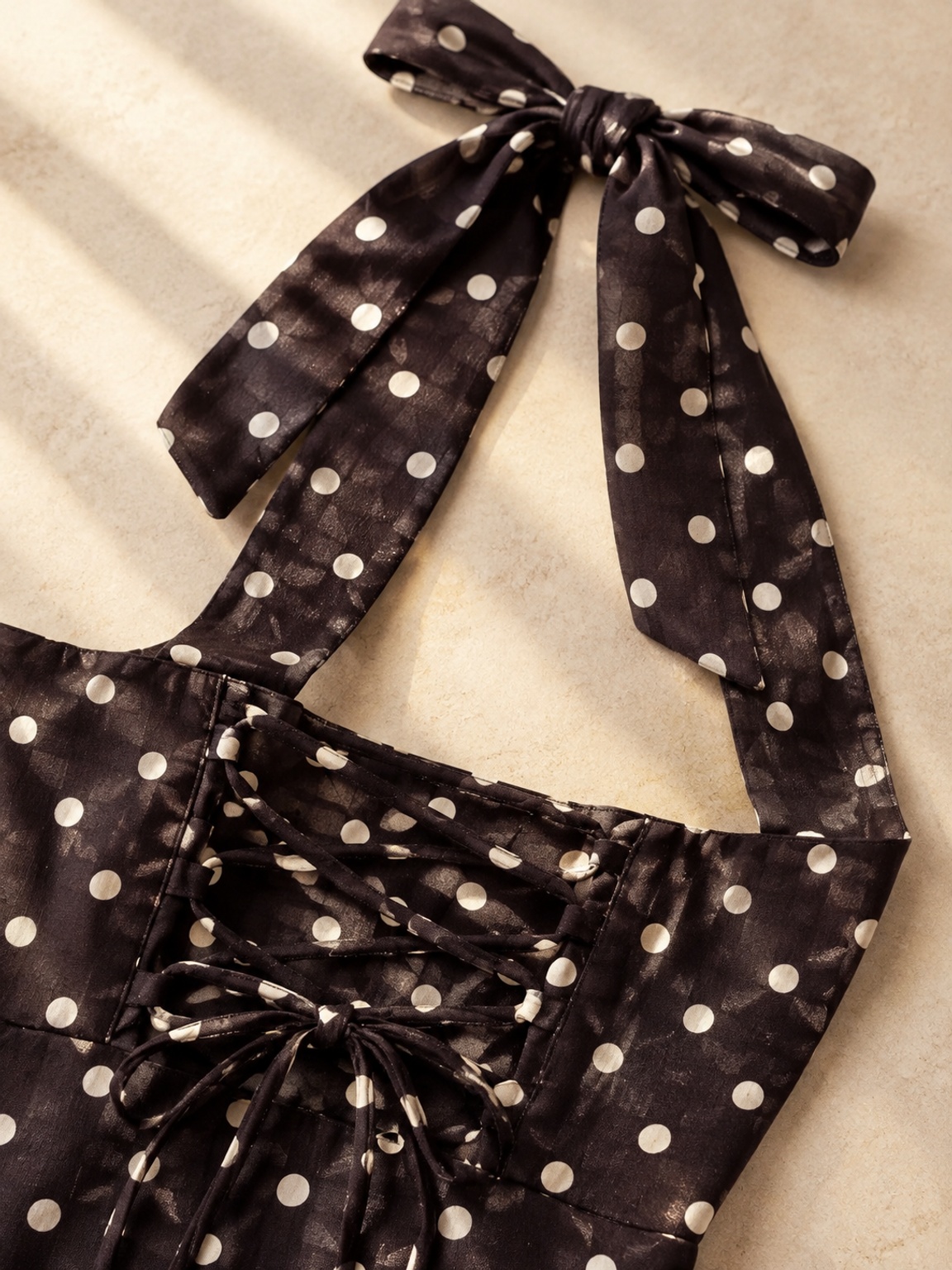Brown Polka Dot Sleeveless Maxi Dress - A-Line Halter Neck