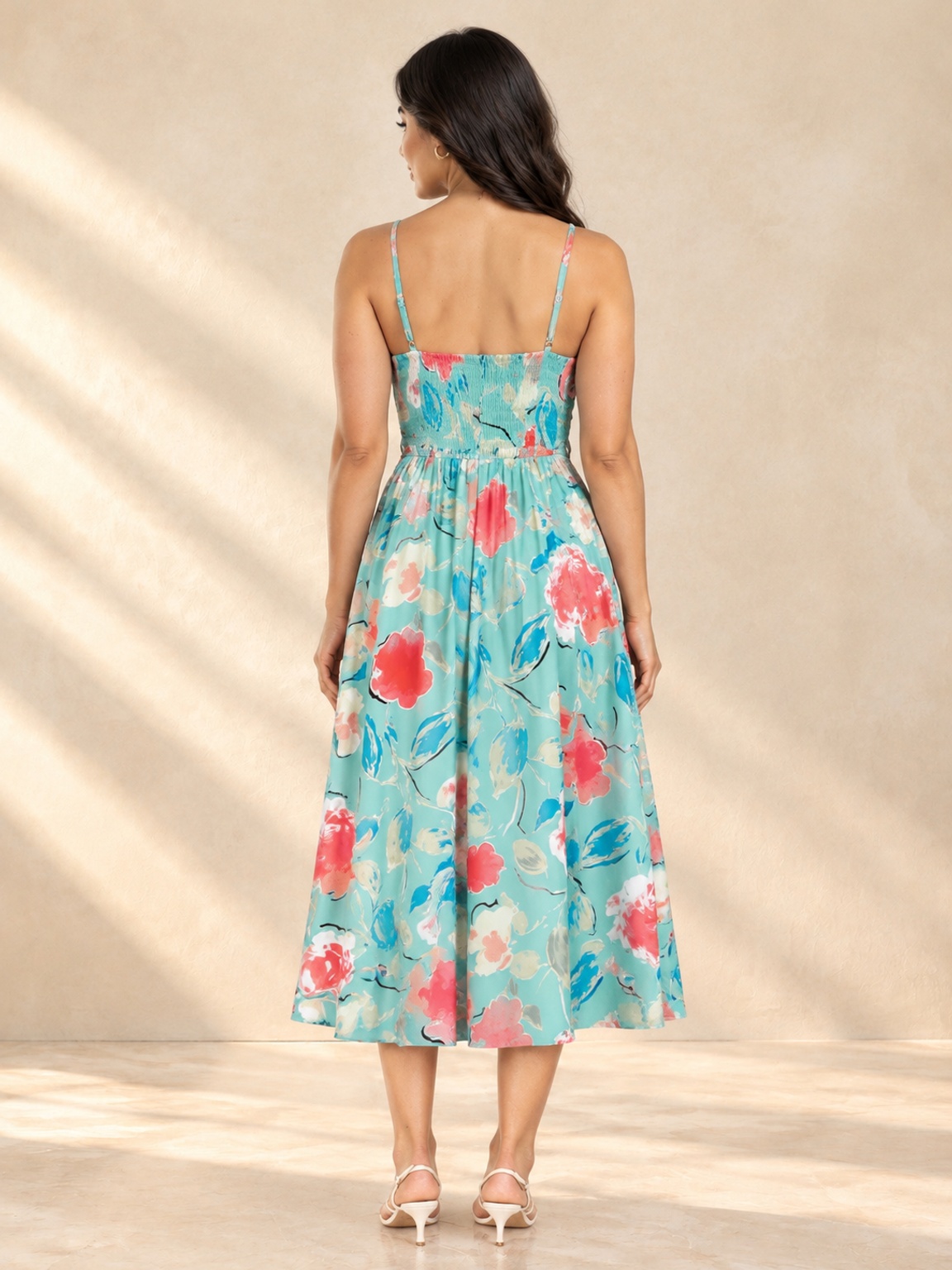 Floral Fit and Flare Midi Dress with Strappy Twist Front