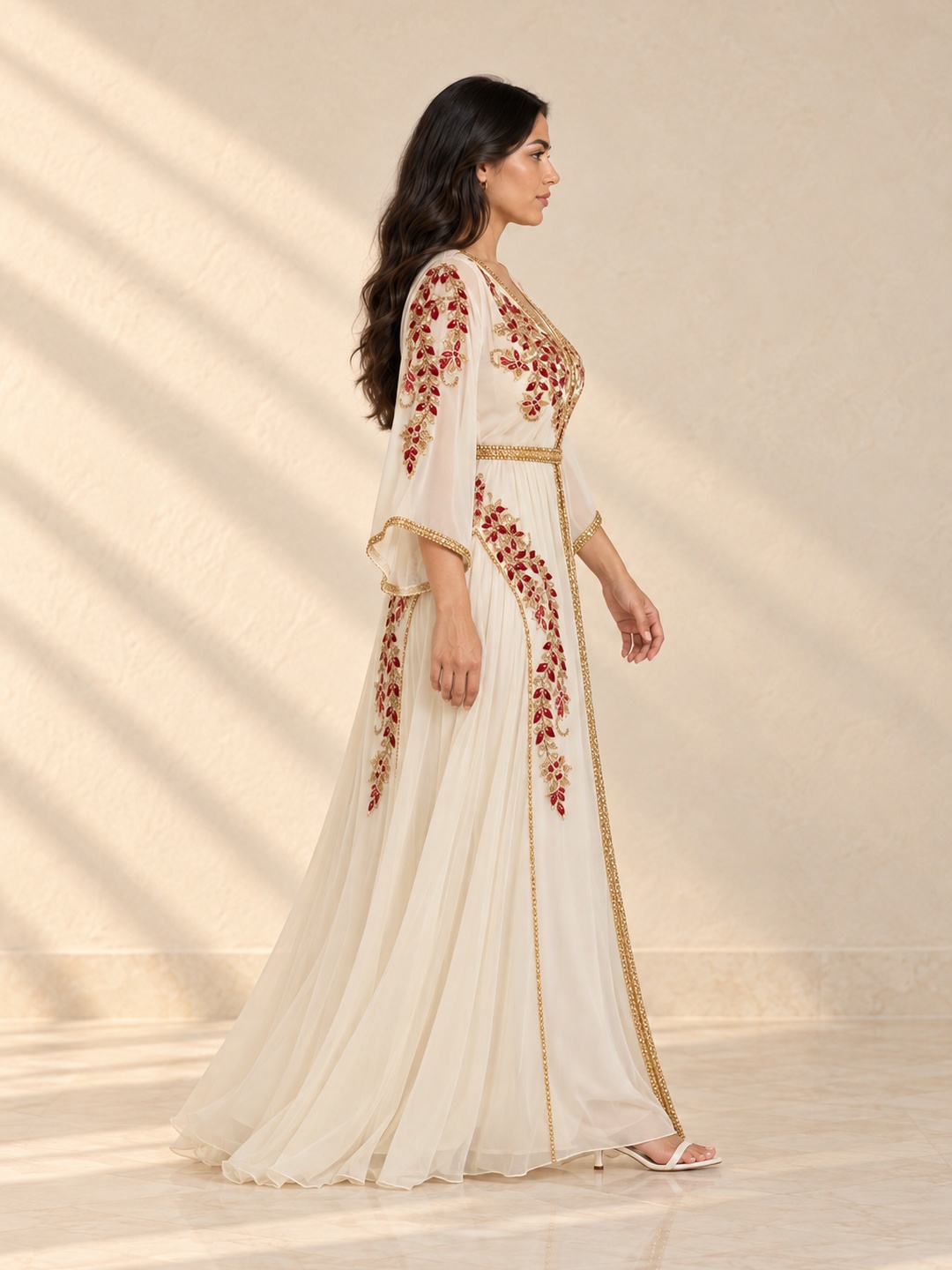 Ivory Kaftan Dress with Festive Embroidery