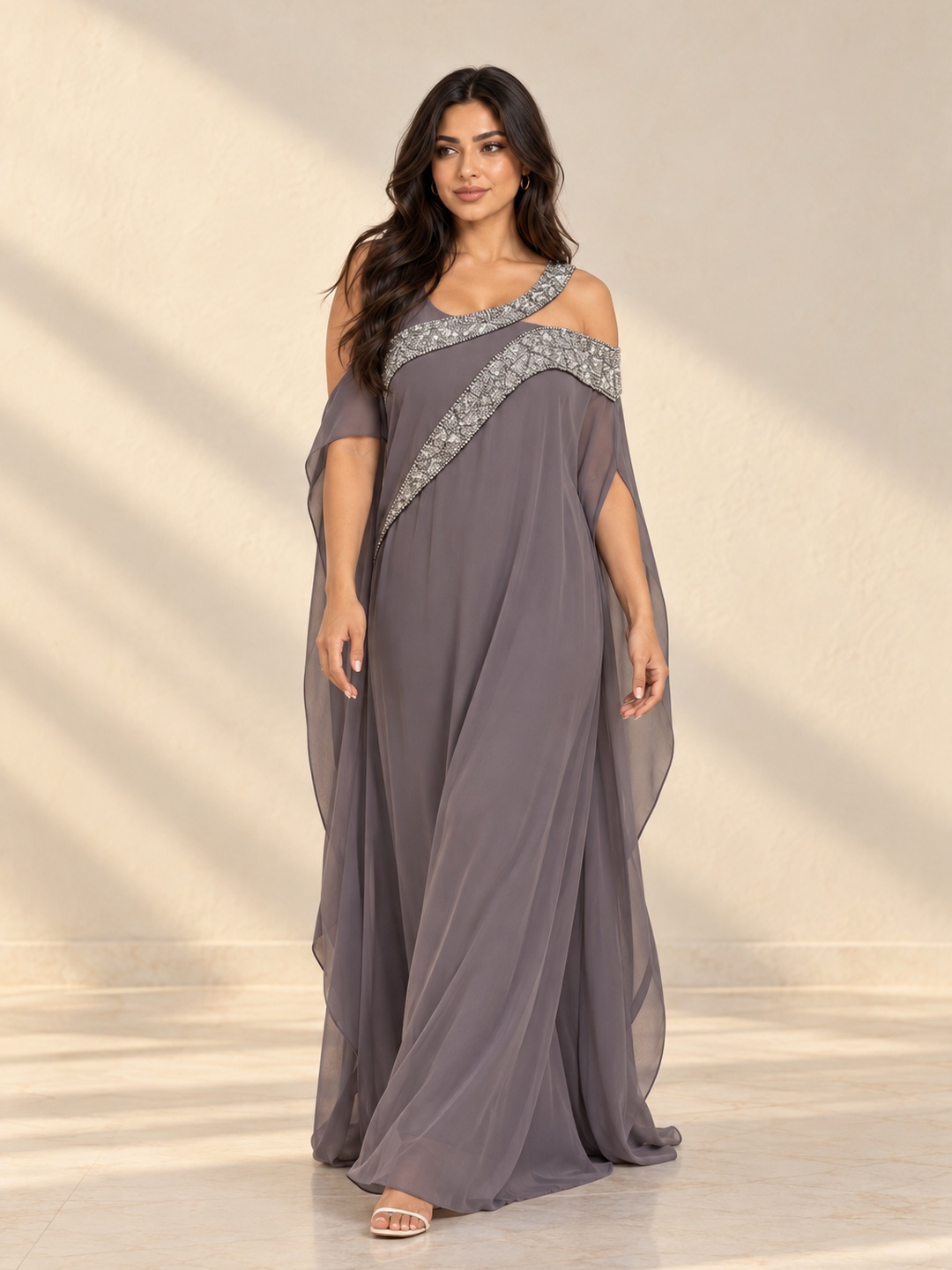 Purple Embellished Kaftan Maxi Dress