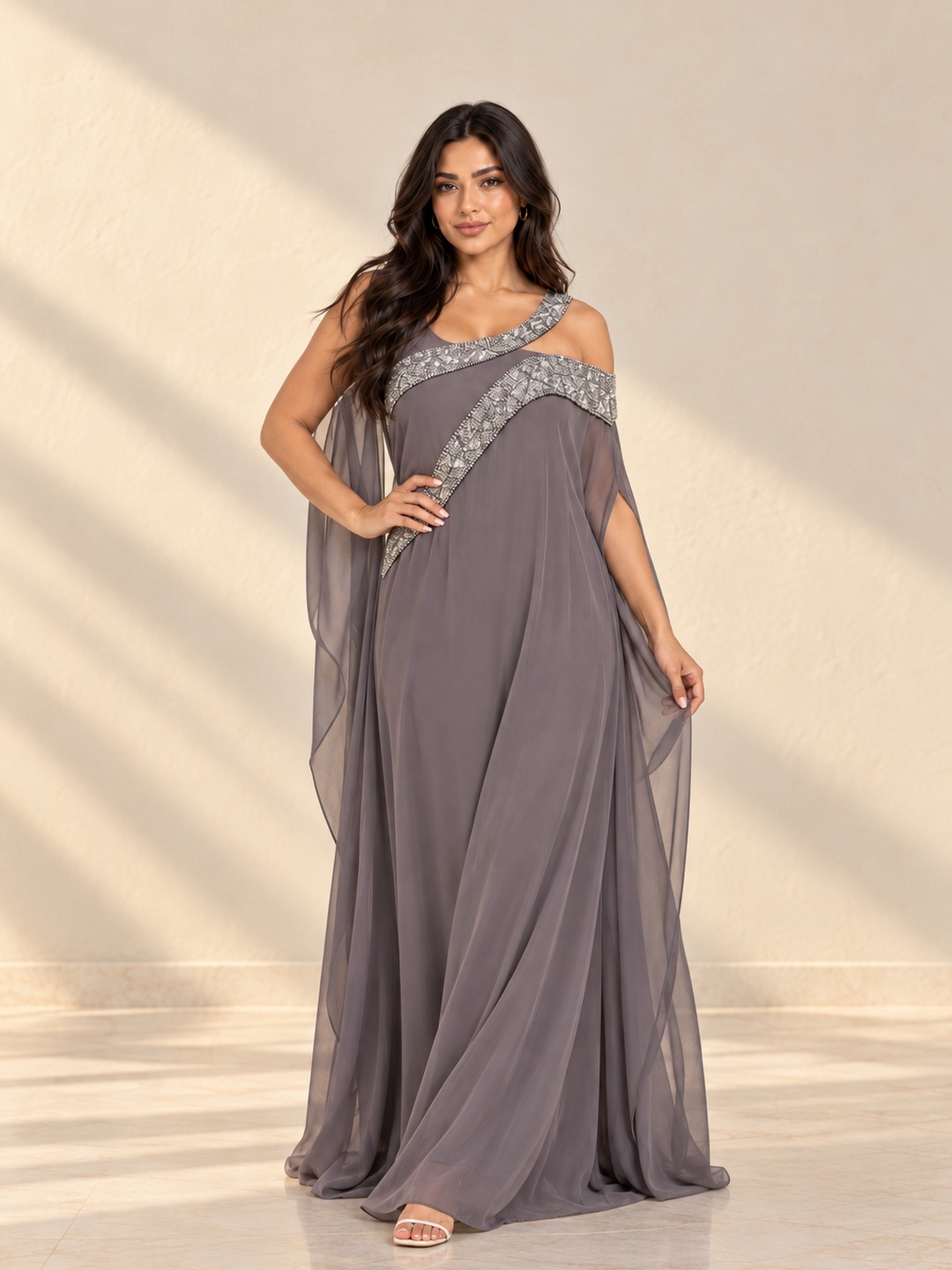 Purple Embellished Kaftan Maxi Dress