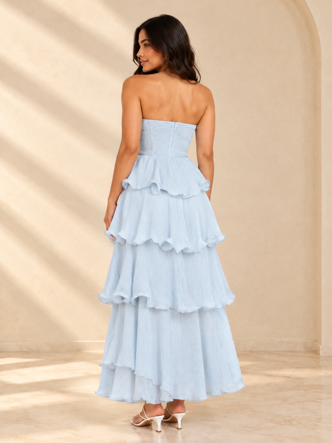 Sky Blue Strapless Tiered Maxi Dress