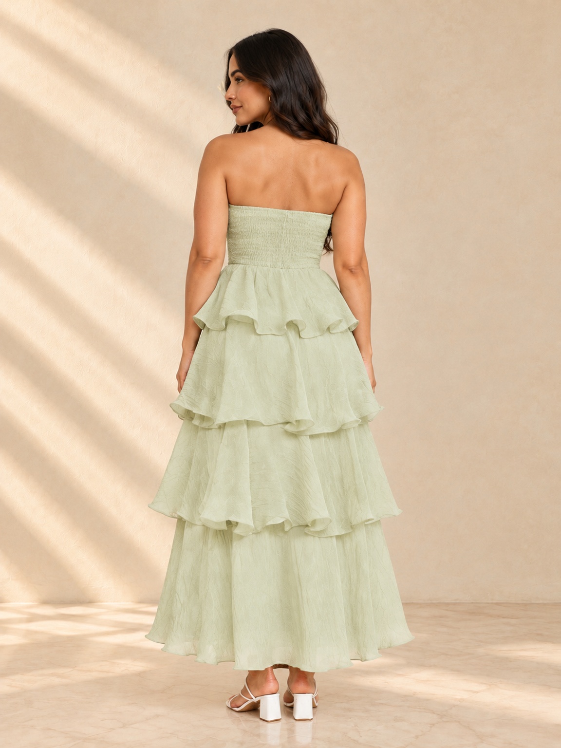 Sage Tiered Strapless Maxi Dress