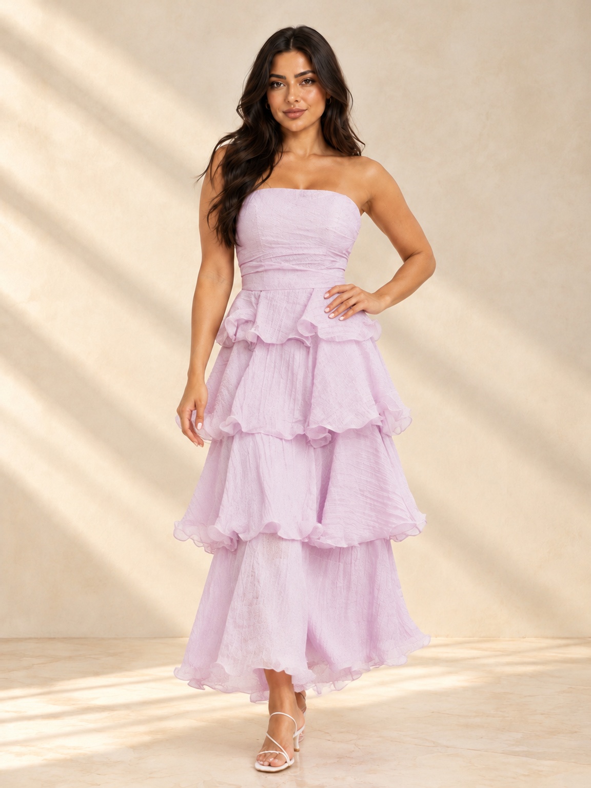 Purple Strapless Tiered Maxi Party Dress