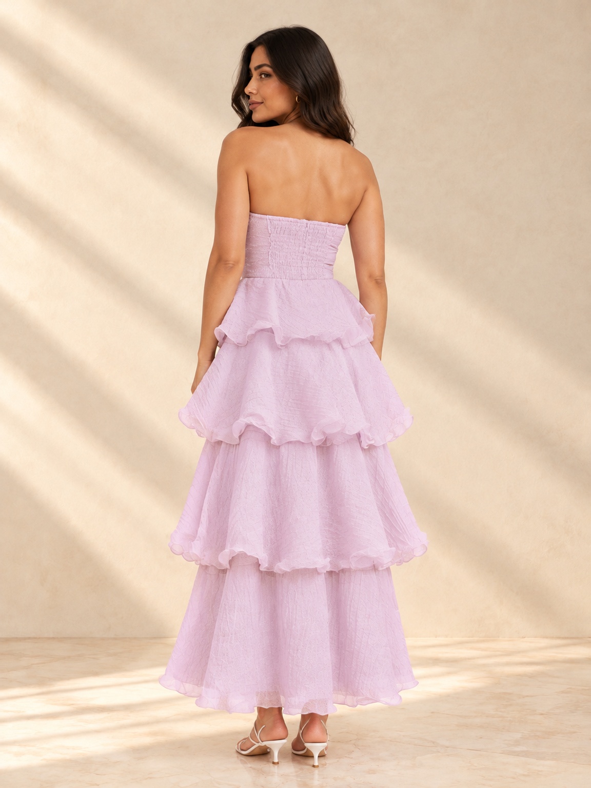Purple Strapless Tiered Maxi Party Dress