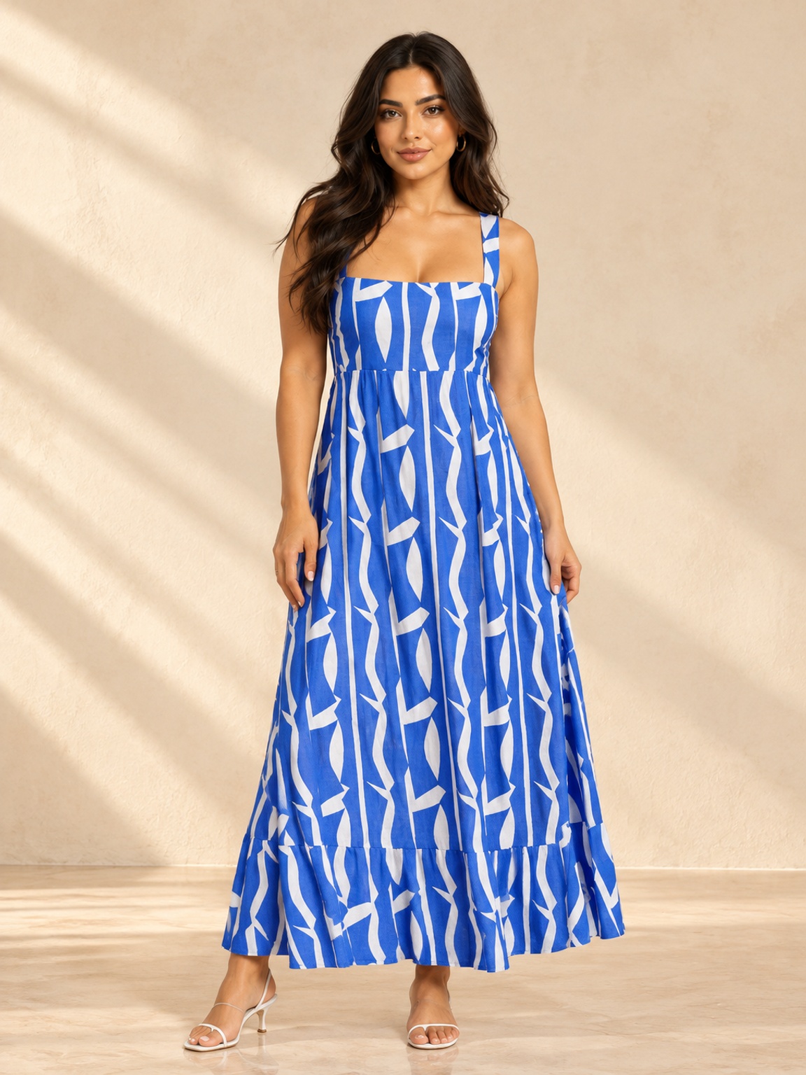Multi Abstract Print A-Line Strappy Maxi Dress