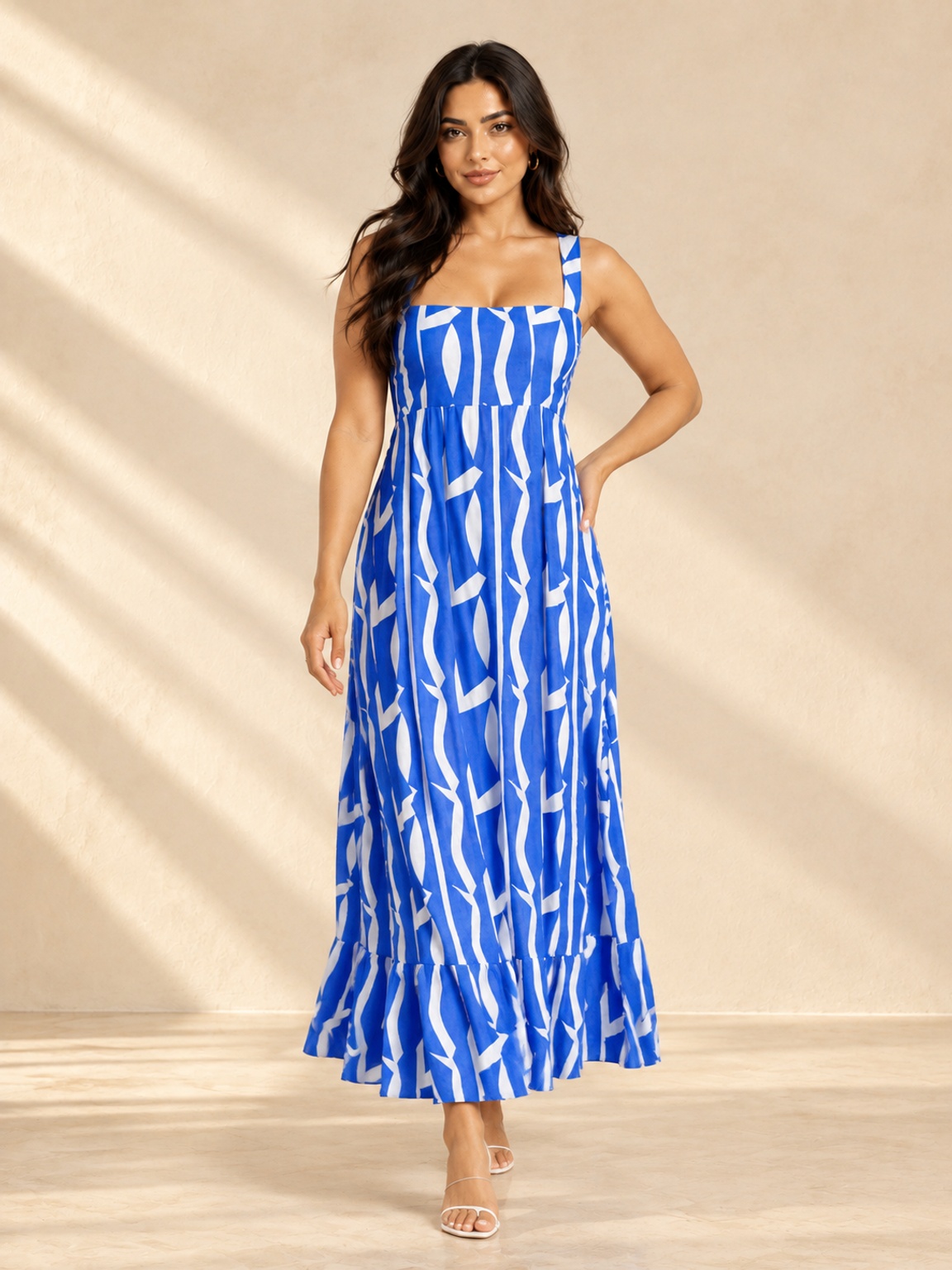 Multi Abstract Print A-Line Strappy Maxi Dress