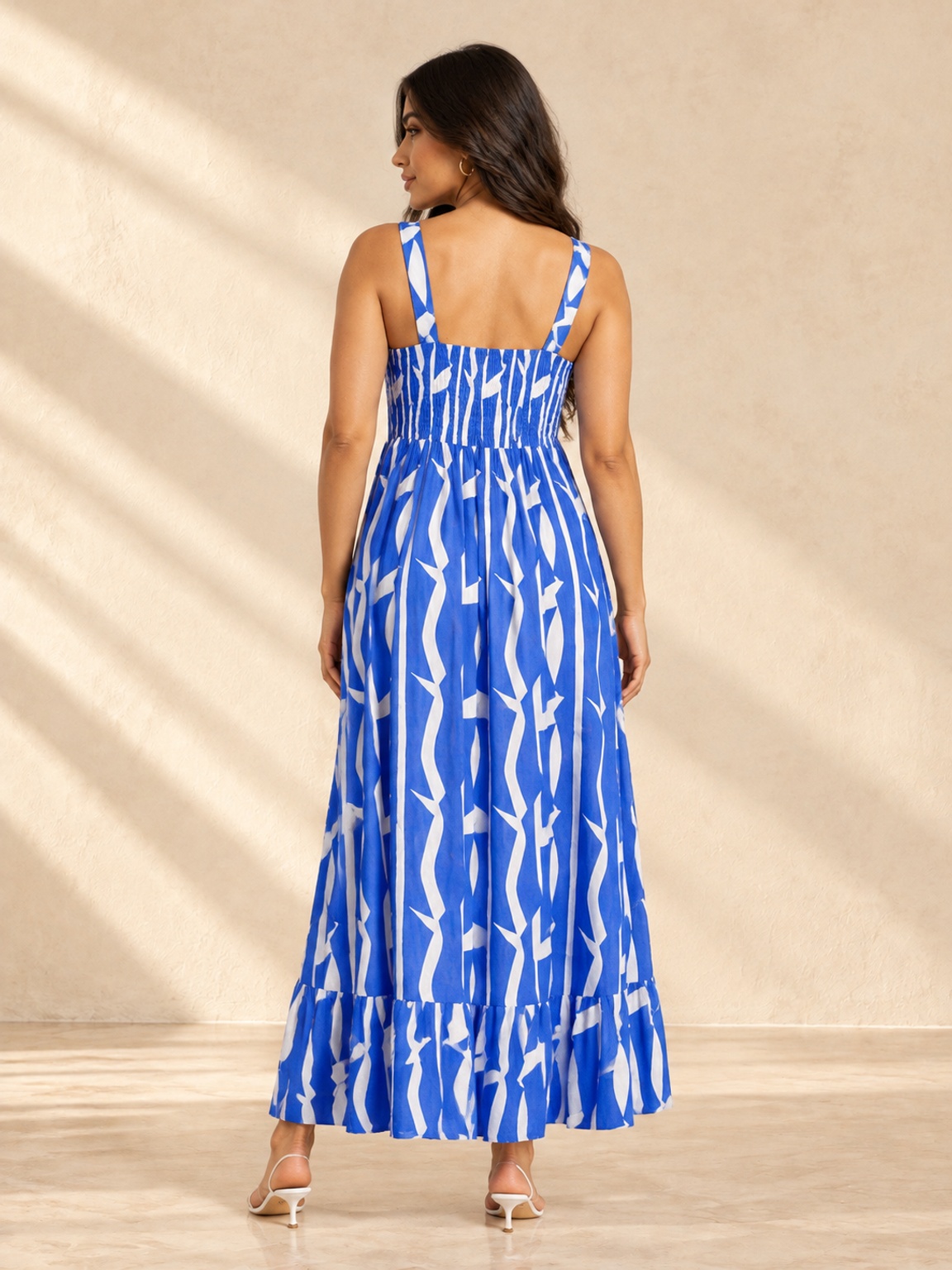 Multi Abstract Print A-Line Strappy Maxi Dress