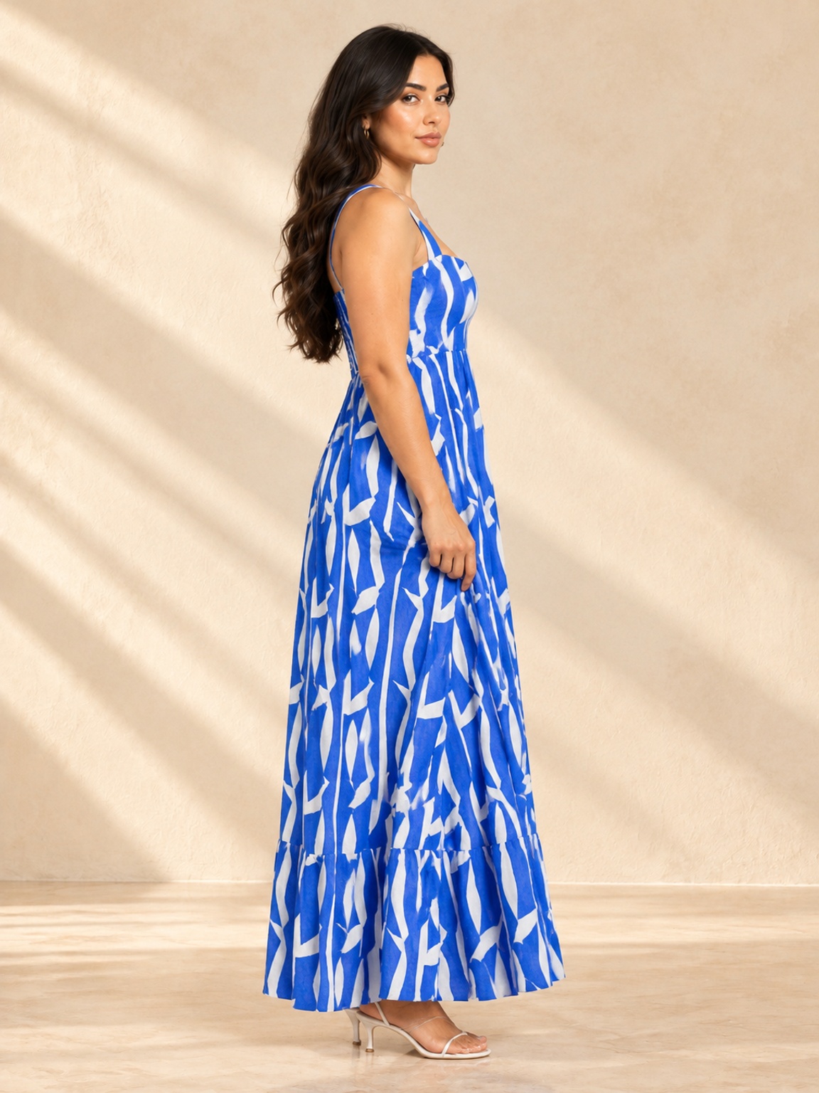 Multi Abstract Print A-Line Strappy Maxi Dress