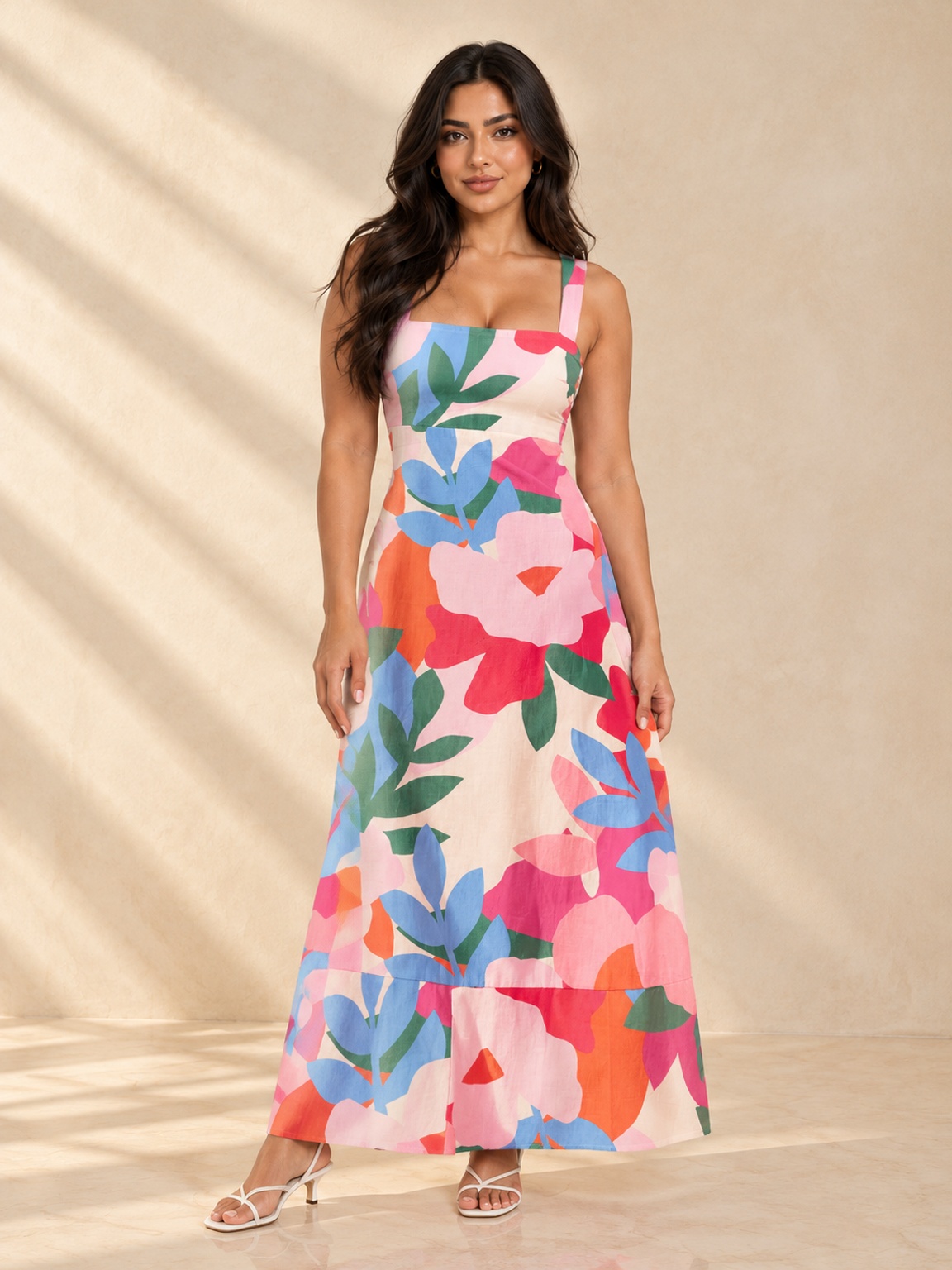 Vibrant Floral Maxi Dress - Sleeveless Fit and Flare