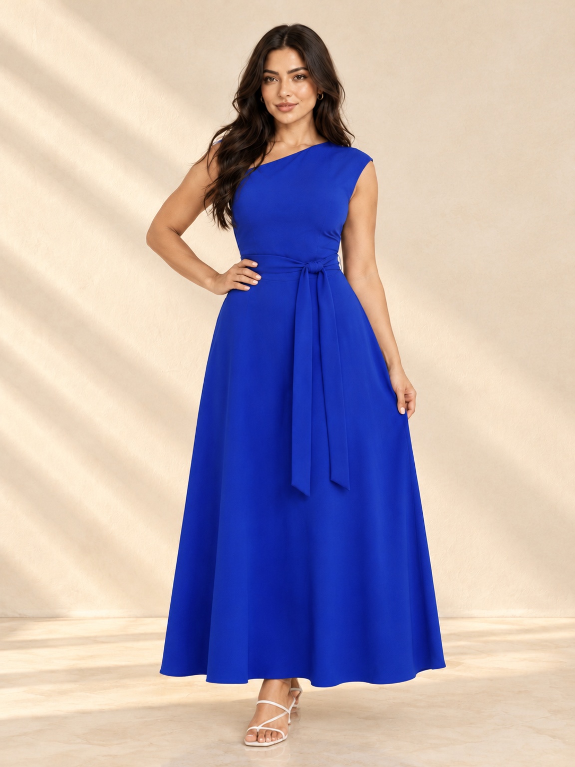 Blue Sleeveless Maxi Dress with Tie Waist