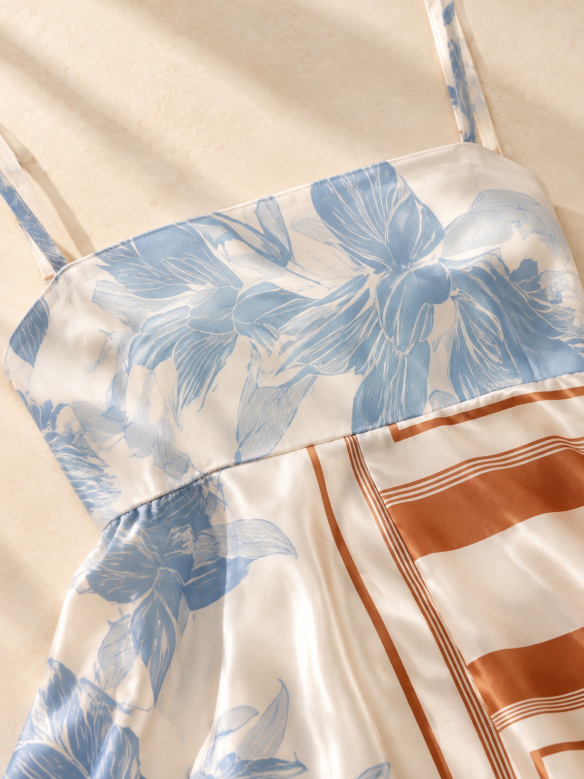 Multi Floral and Stripe A-Line Maxi Dress with Strappy Neckline