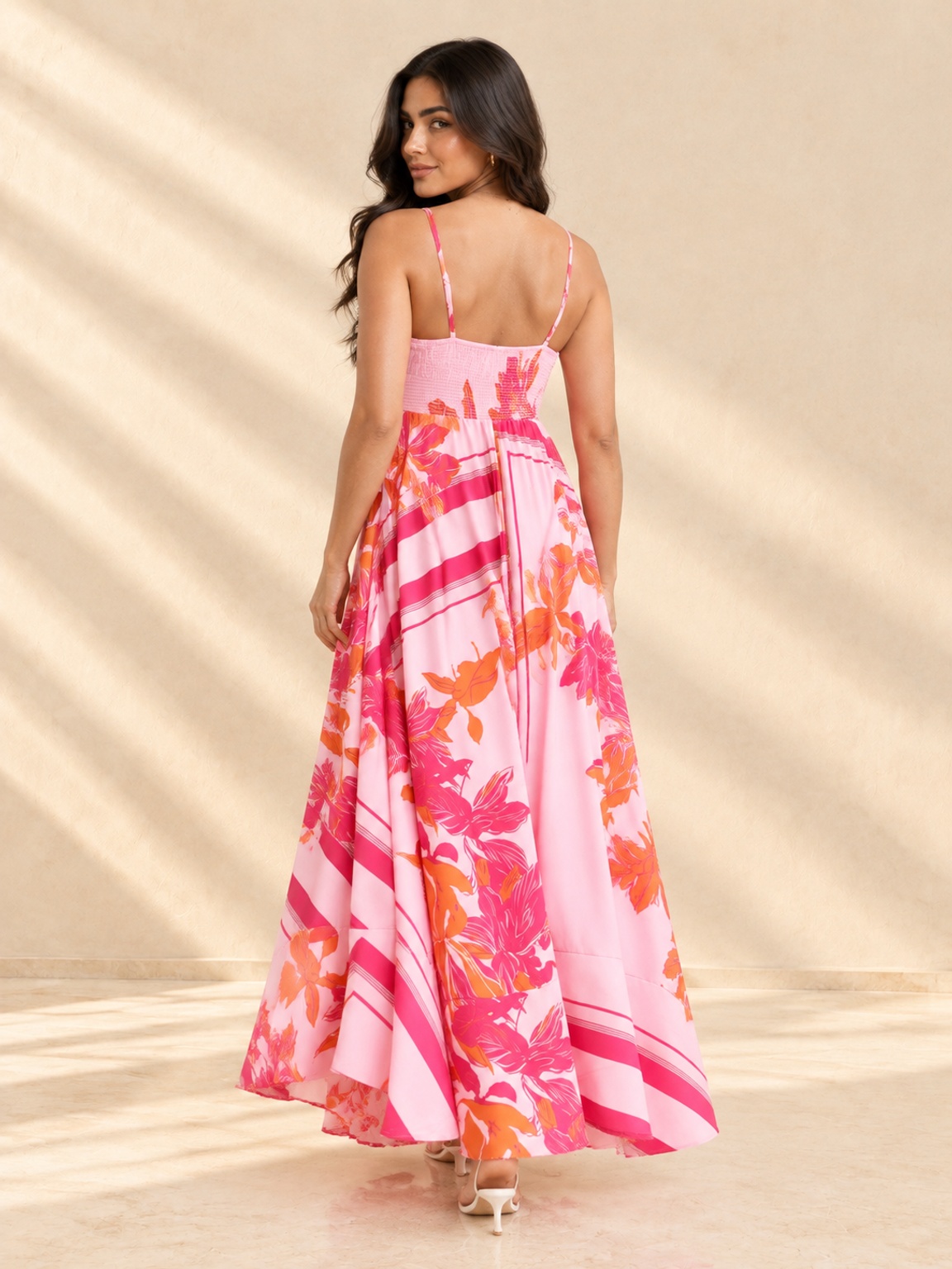 Pink Floral A-Line Strappy Maxi Dress