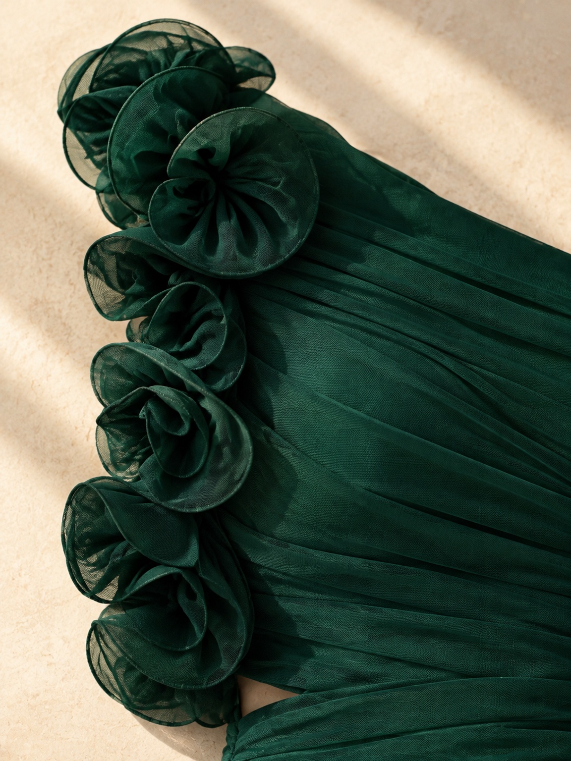 Green Sleeveless Mermaid Maxi Dress with Ruffle Detail