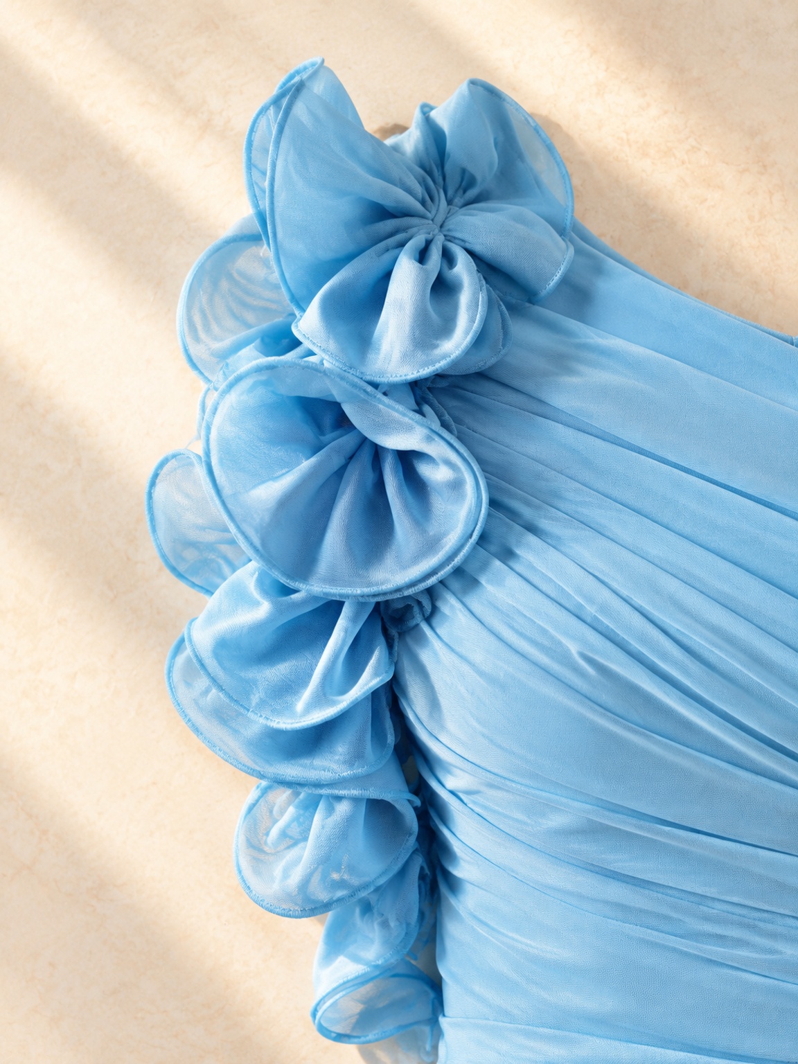 Blue One-Shoulder Maxi Dress with Ruffle and Slit
