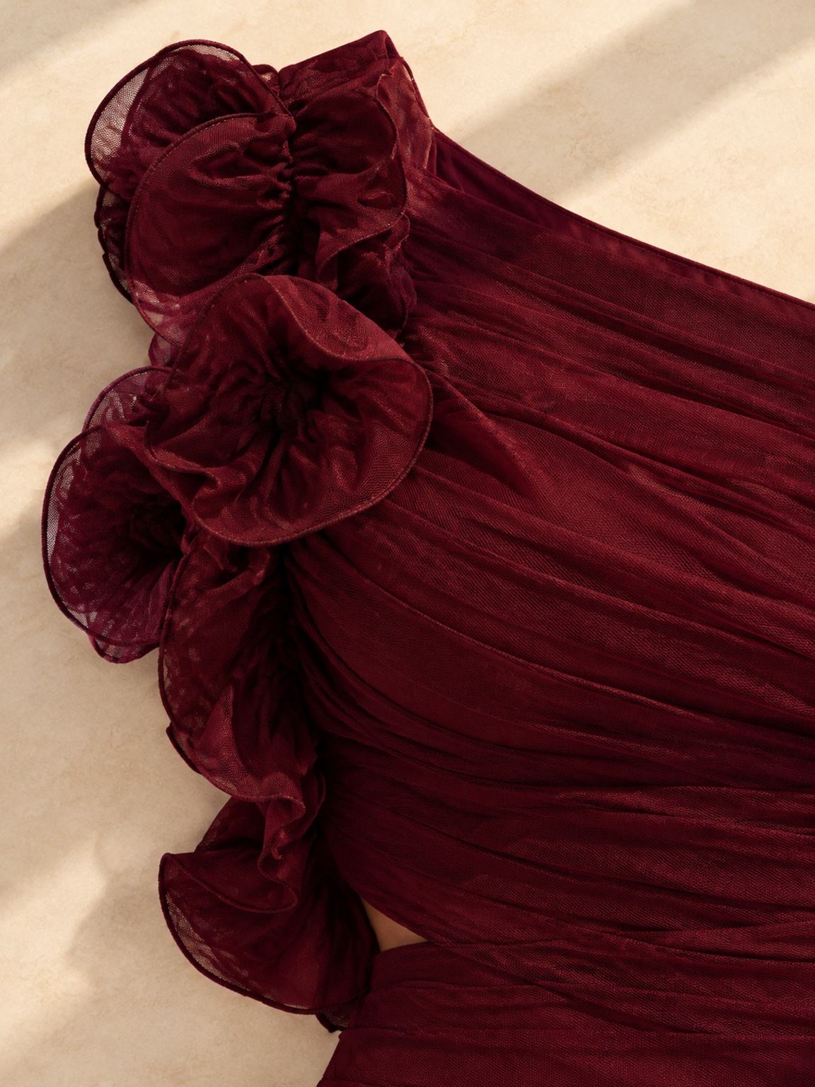 Red One-Shoulder Mermaid Maxi Dress with Sheer Hem