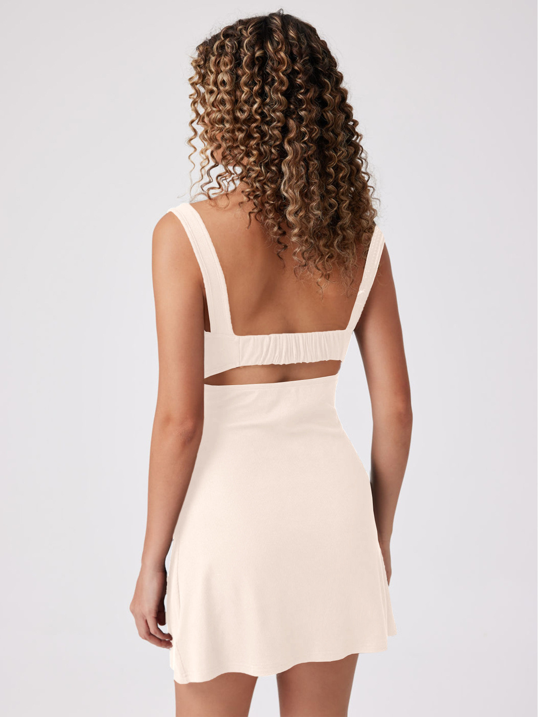 Beige Square Neck Mini Dress - Daytime