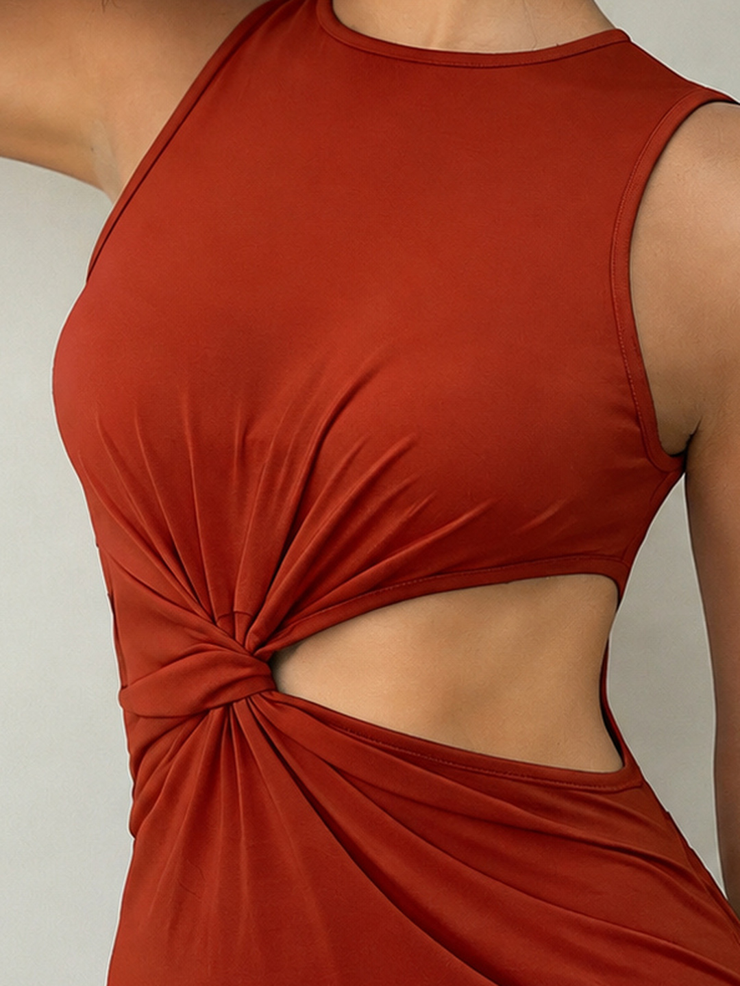 Rust Red Sleeveless Bodycon Mini Dress with Cutout Detail