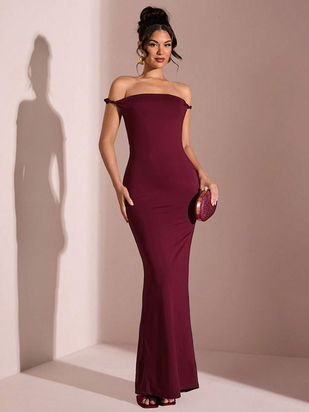 Strapless Mermaid Maxi Dress - Burgundy