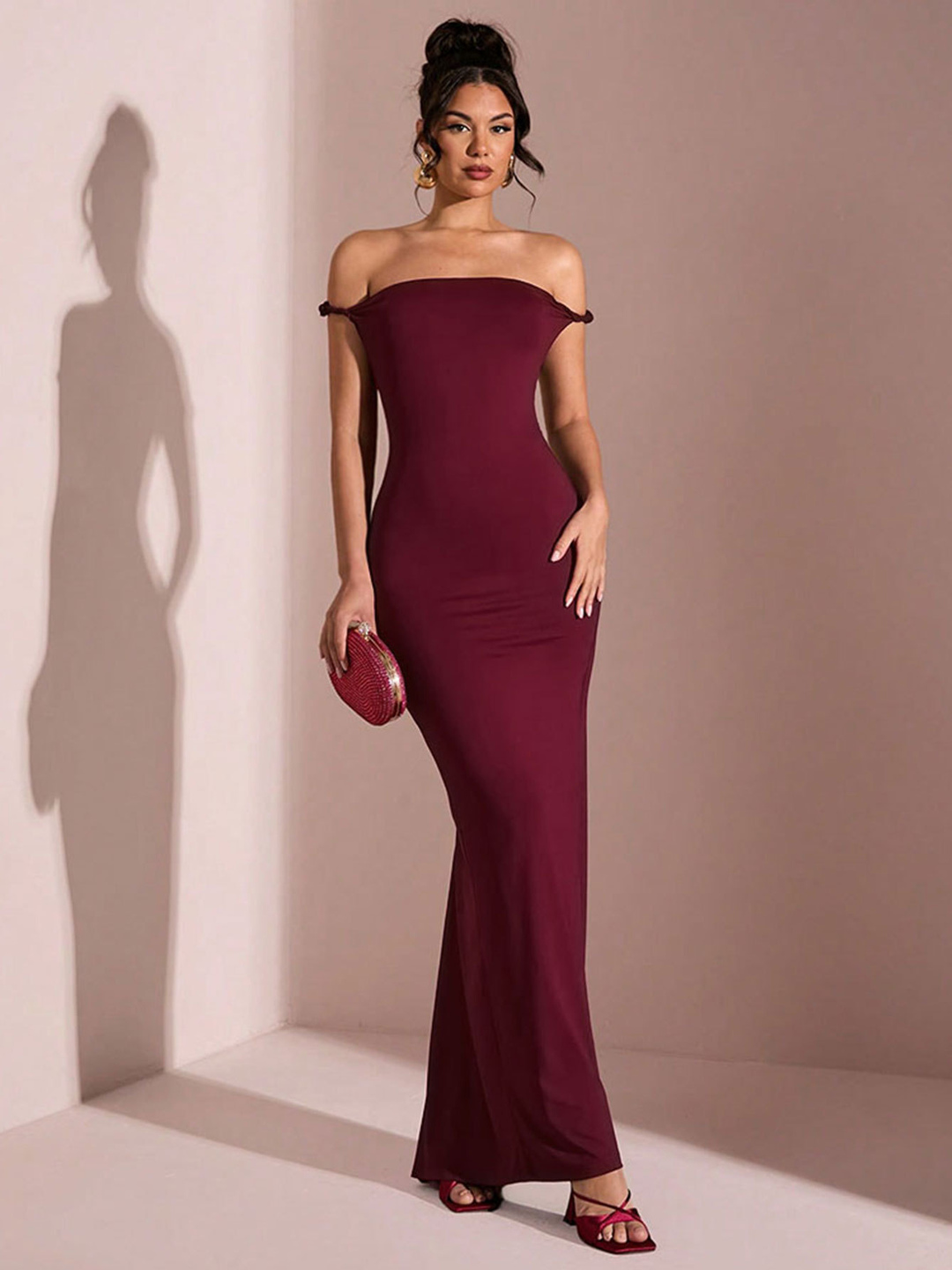 Strapless Mermaid Maxi Dress - Burgundy