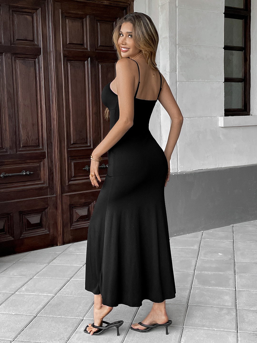 Black Mermaid Maxi Dress - Strappy and Cutout Design