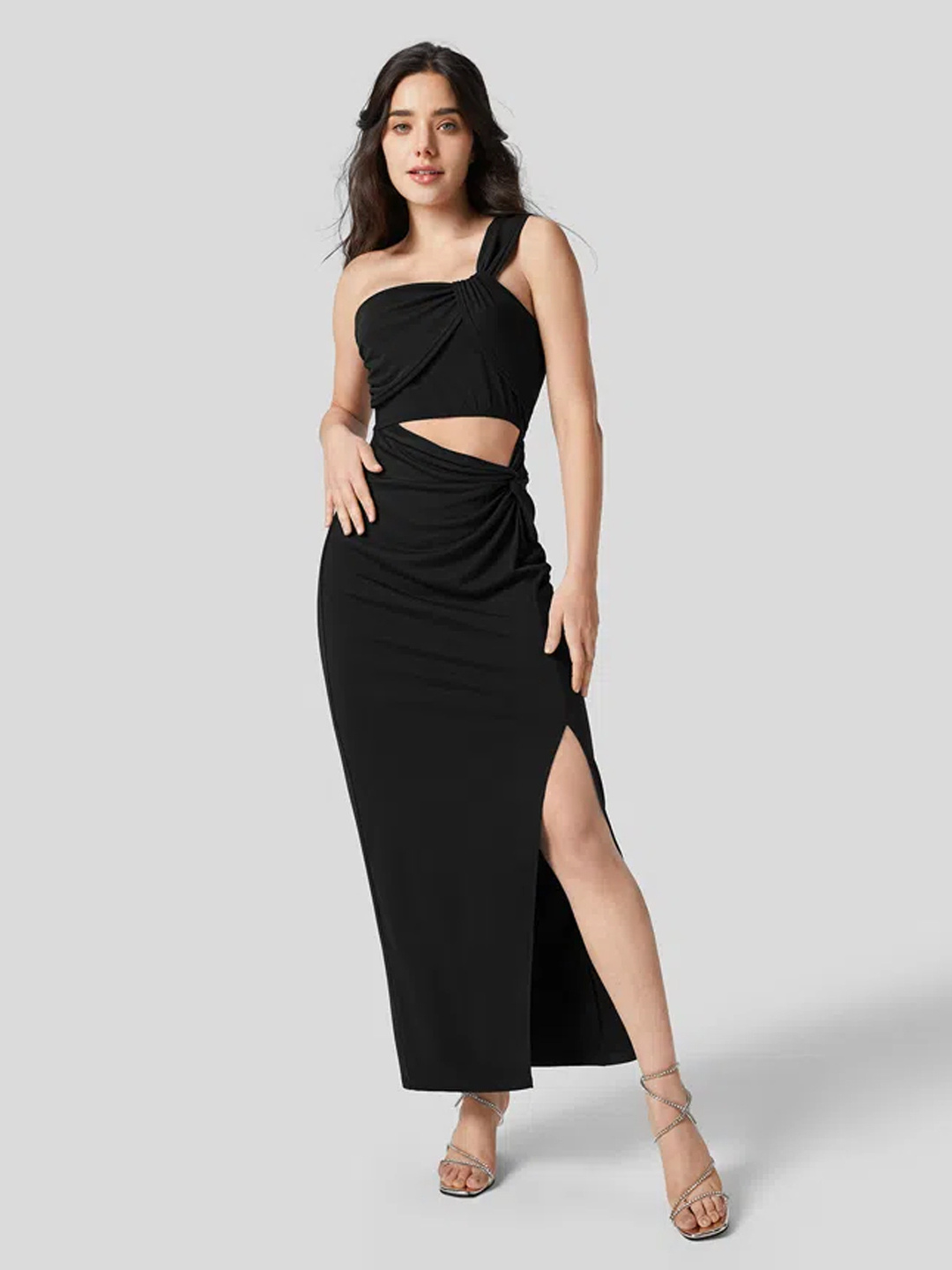 Black One-Shoulder Cutout Maxi Dress