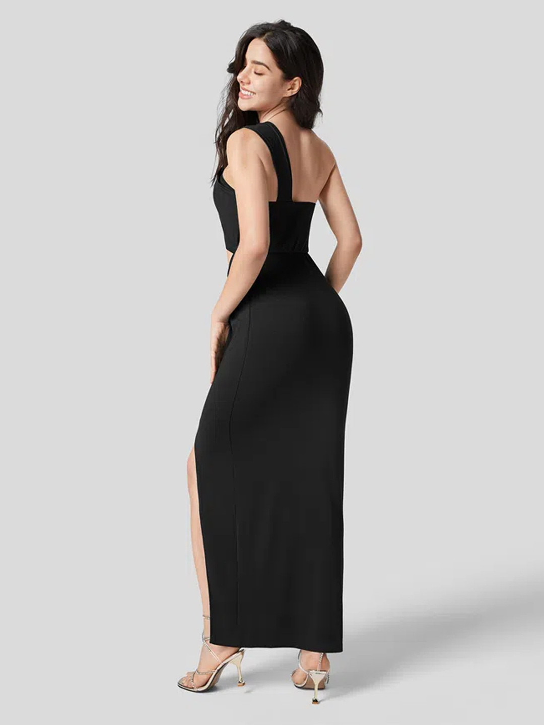 Black One-Shoulder Cutout Maxi Dress