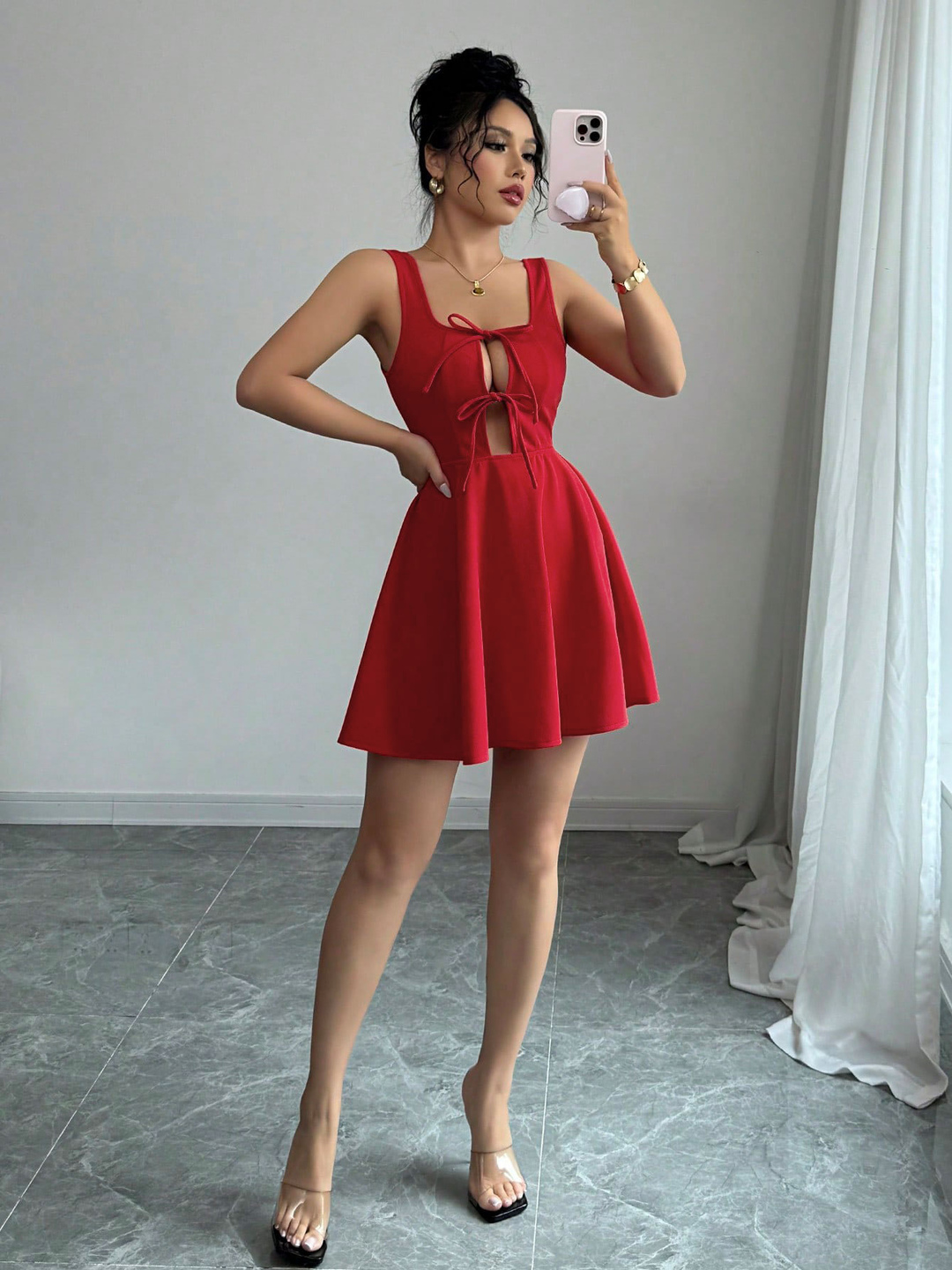 Red Sleeveless Fit and Flare Mini Dress