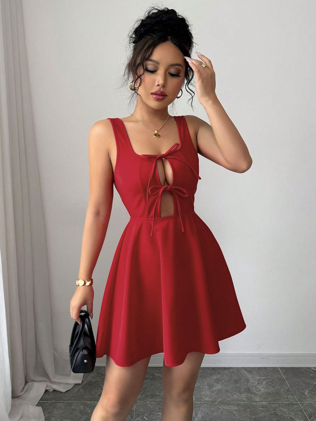 Red Sleeveless Fit and Flare Mini Dress