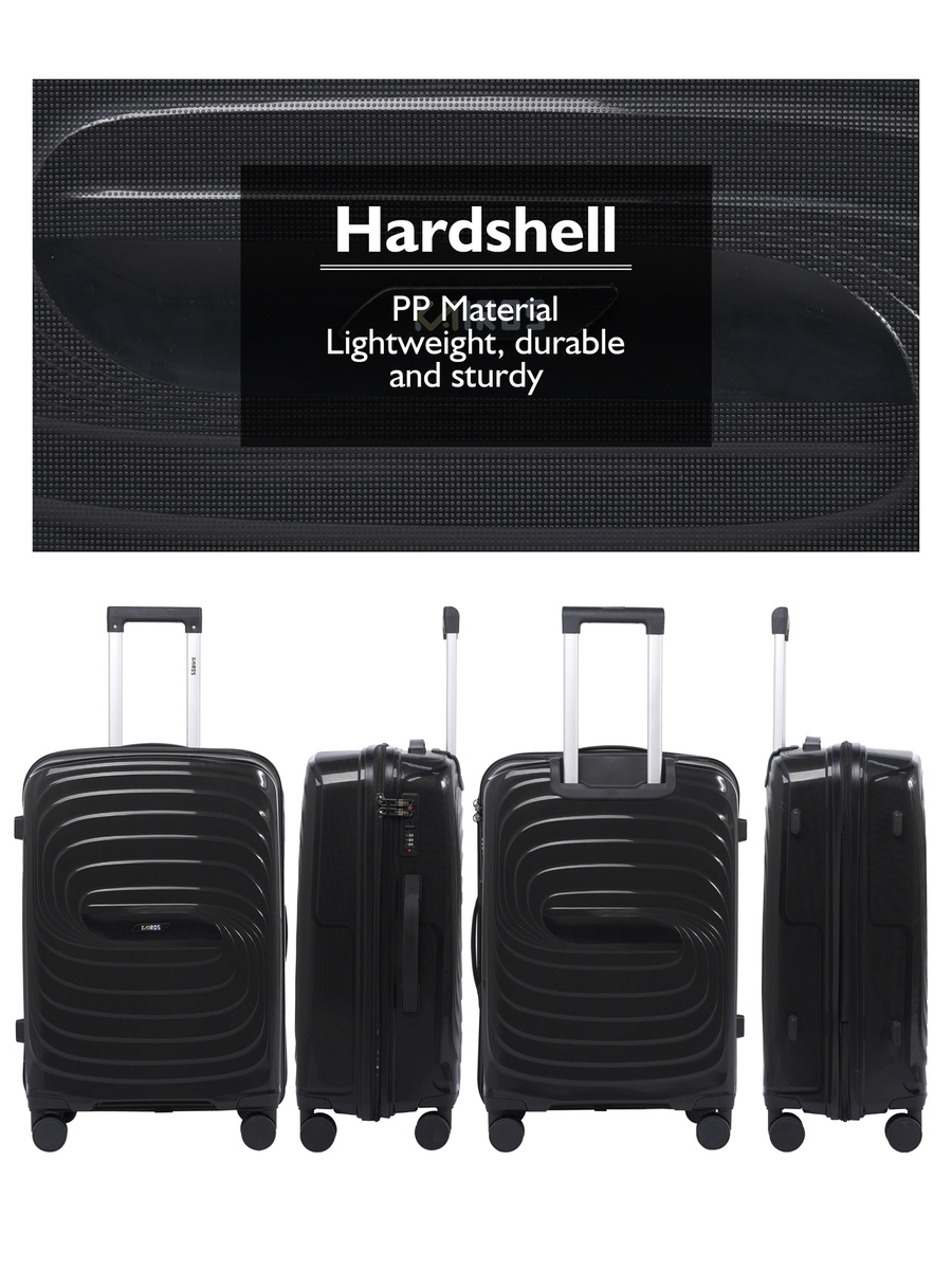 28inch Luggage with Anti-Theft Zipper | Polypropylene(PP) Material | Lightweight | TSA Lock | 360, 4-Wheels | Telescopic Handle | Tough Suitcase for Travel KTR-701-28-Black