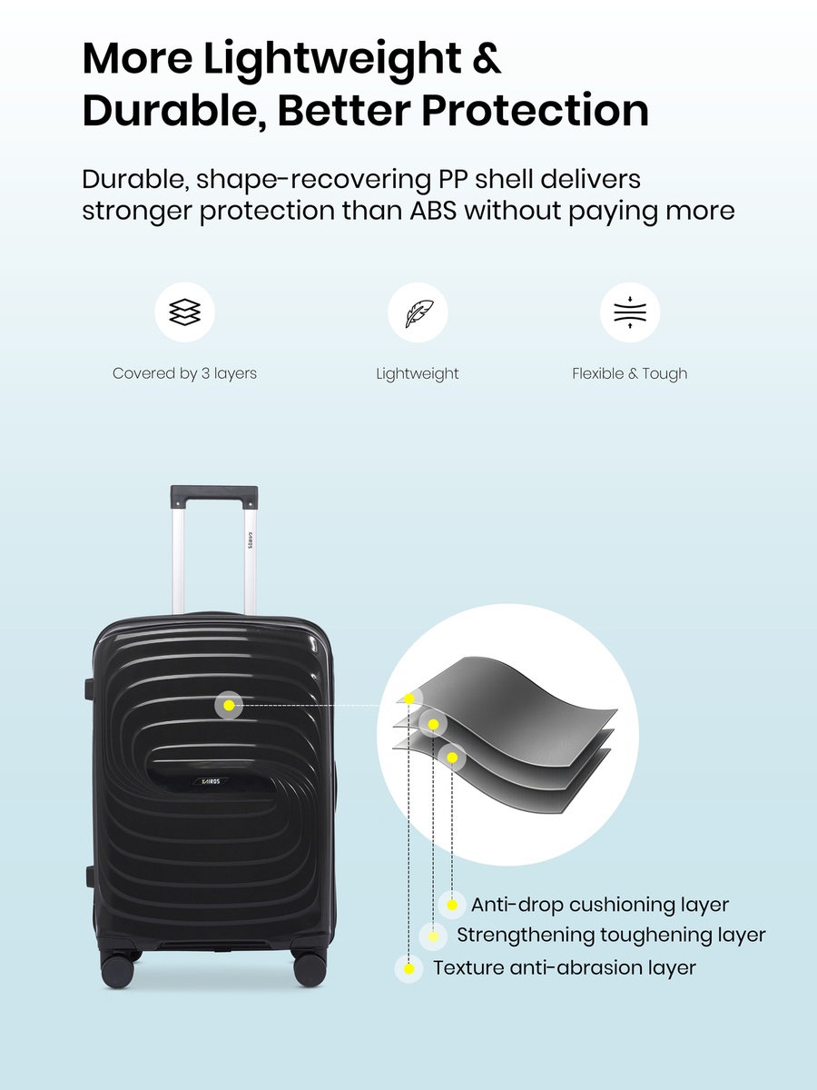 28inch Luggage with Anti-Theft Zipper | Polypropylene(PP) Material | Lightweight | TSA Lock | 360, 4-Wheels | Telescopic Handle | Tough Suitcase for Travel KTR-701-28-Black