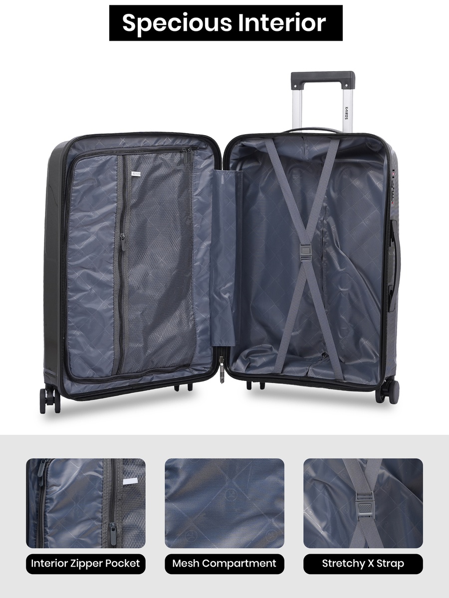 28inch Luggage with Anti-Theft Zipper | Polypropylene(PP) Material | Lightweight | TSA Lock | 360, 4-Wheels | Telescopic Handle | Tough Suitcase for Travel KTR-701-28-Black