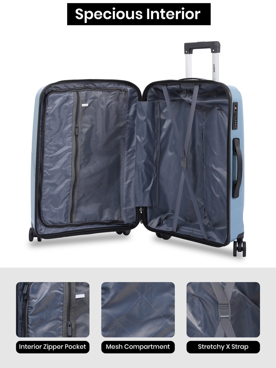 28inch Luggage with Anti-Theft Zipper | Polypropylene(PP) Material | Lightweight | TSA Lock | 360, 4-Wheels | Telescopic Handle | Tough Suitcase for Travel KTR-701-28-Grey Blue