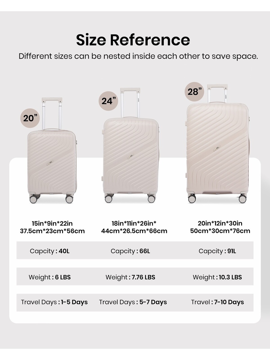 3-Piece Luggage Set - 20inch/24inch/28inch with Anti-Theft Zipper | Polypropylene(PP) Material | Lightweight | TSA Lock | 360, 4-Wheels | Telescopic Handle | Tough Suitcase for Travel KTR-700-Khaki