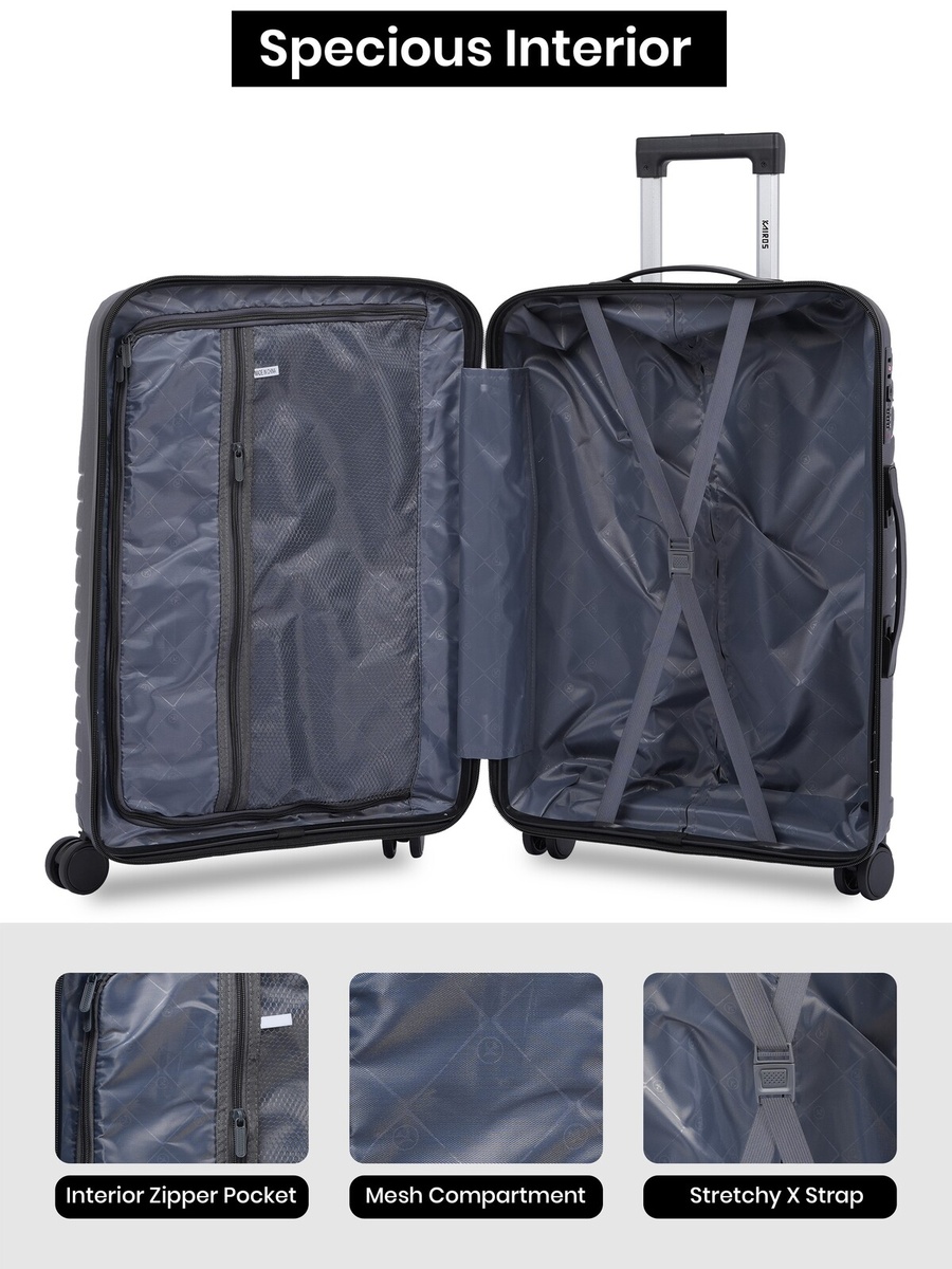 24inch Luggage with Anti-Theft Zipper | Polypropylene(PP) Material | Lightweight | TSA Lock | 360, 4-Wheels | Telescopic Handle | Tough Suitcase for Travel KTR-700-24-Black
